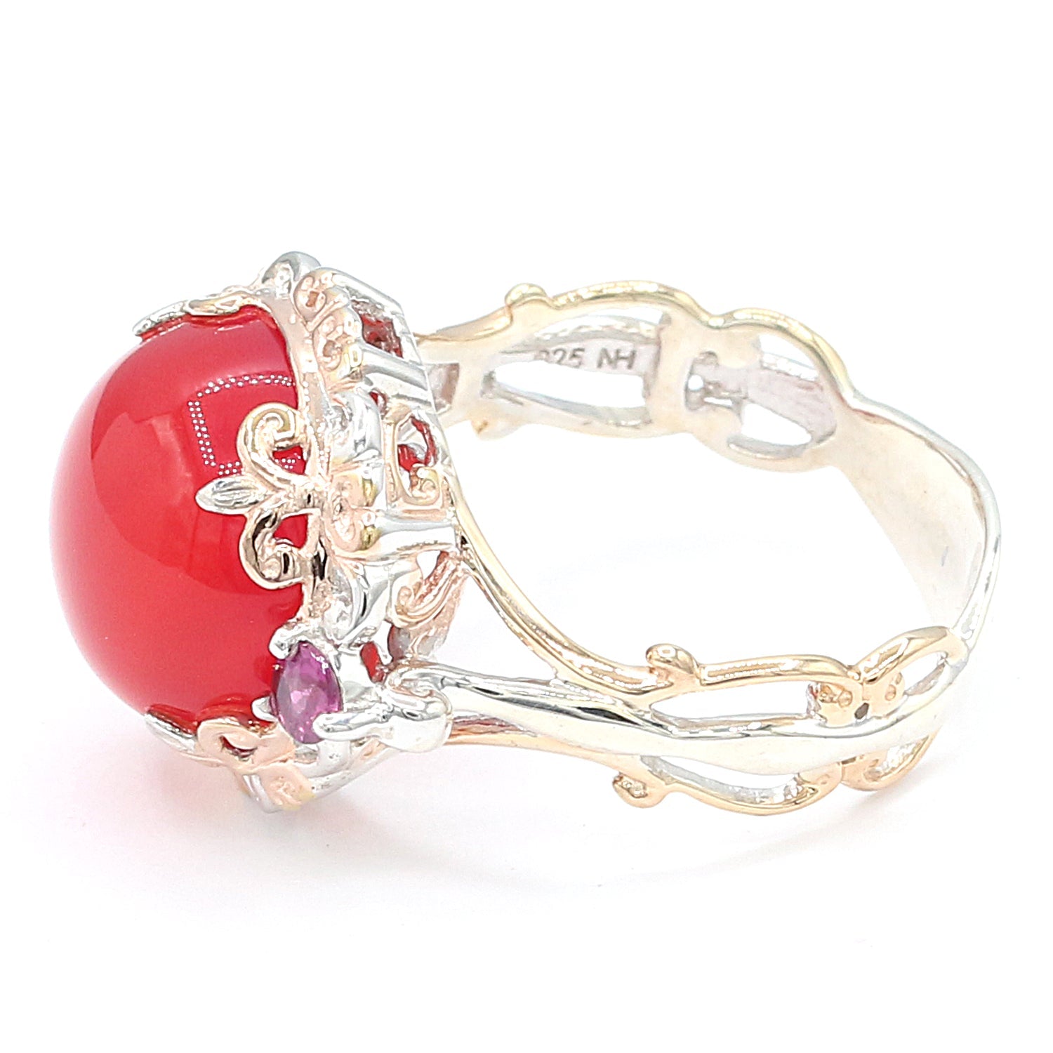 Gems en Vogue Round Dark Pink Chalcedony & Rhodolite Garnet Ring