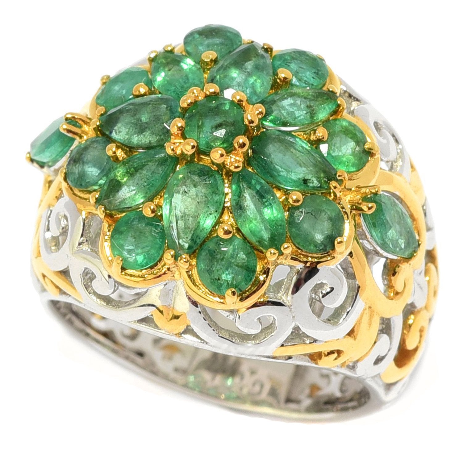 Gems en Vogue 2.77ctw Emerald Cluster Flower Dome Ring