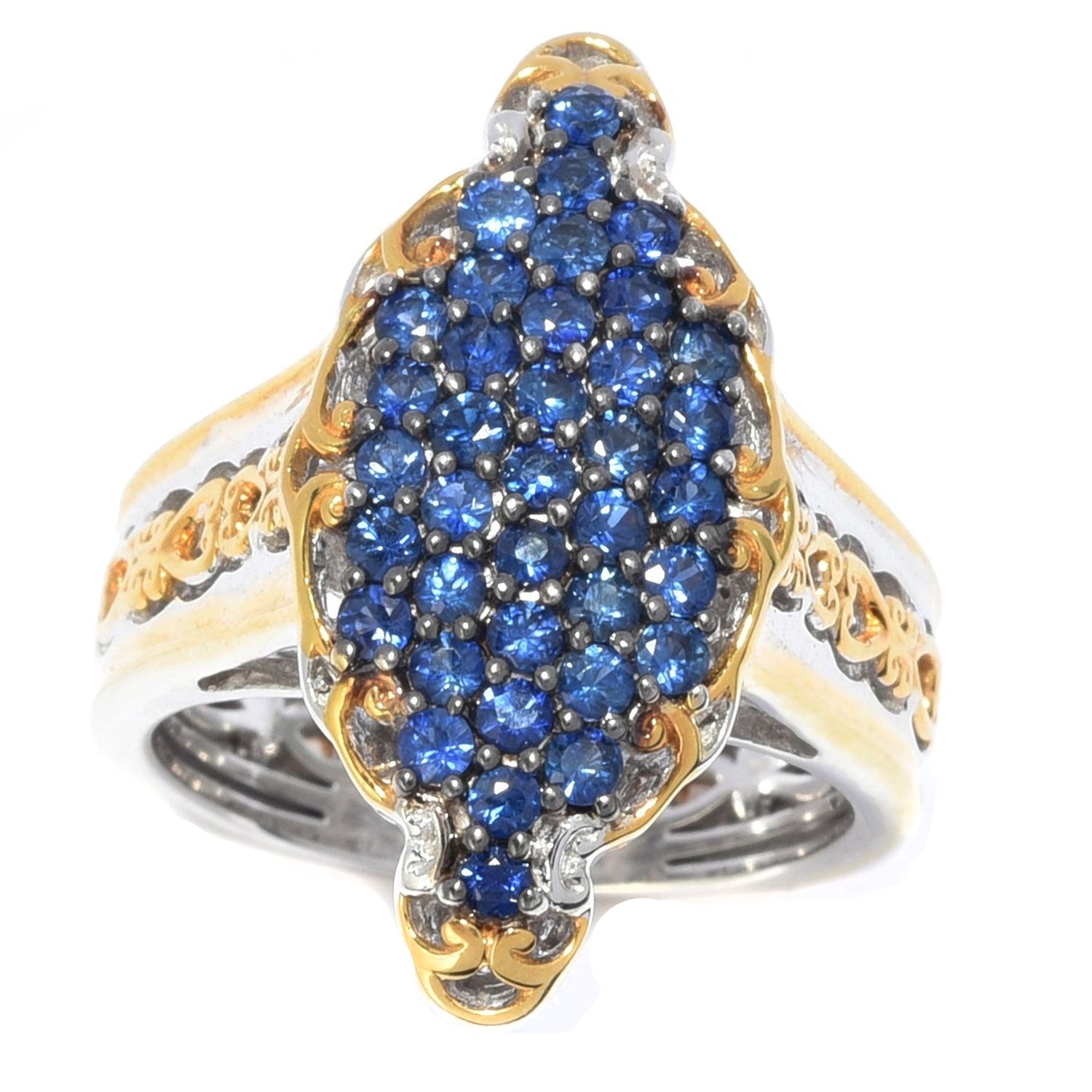 Gems en Vogue 1.48ctw Nigerian Mabira Blue Sapphire Cluster Ring .