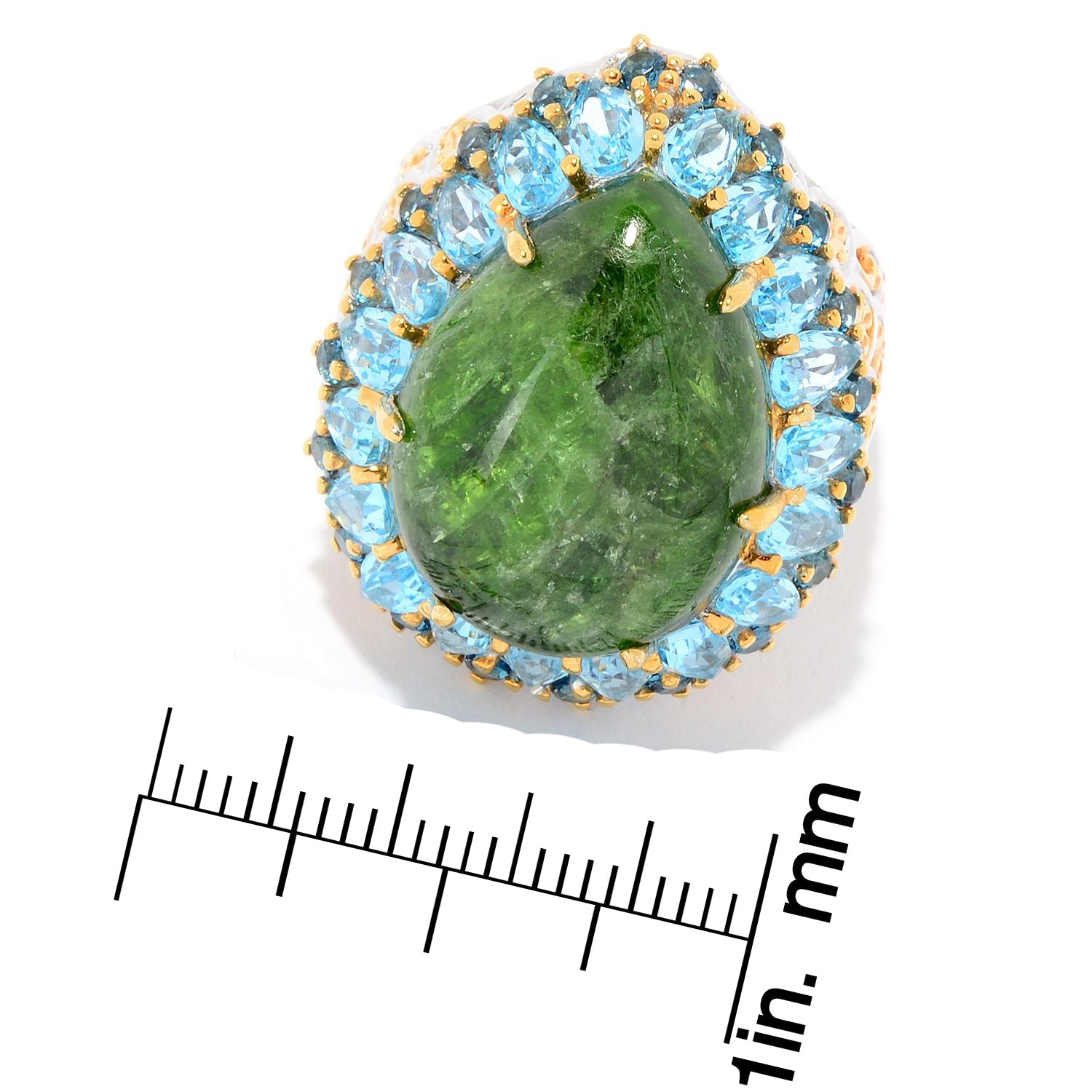 Gems en Vogue 5.75ctw Chrome Diopside & Blue Topaz Halo Ring