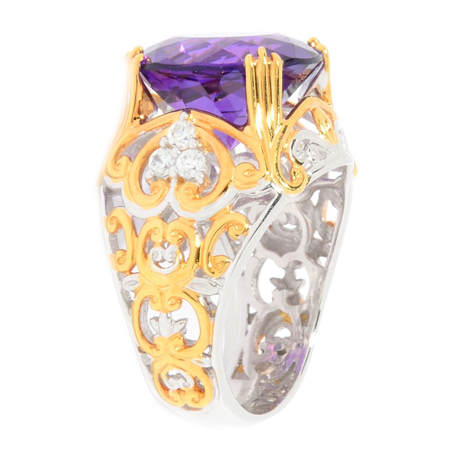 Gems en Vogue 5.05ctw Ametista do Sul Amethyst & White Zircon Cocktail Ring