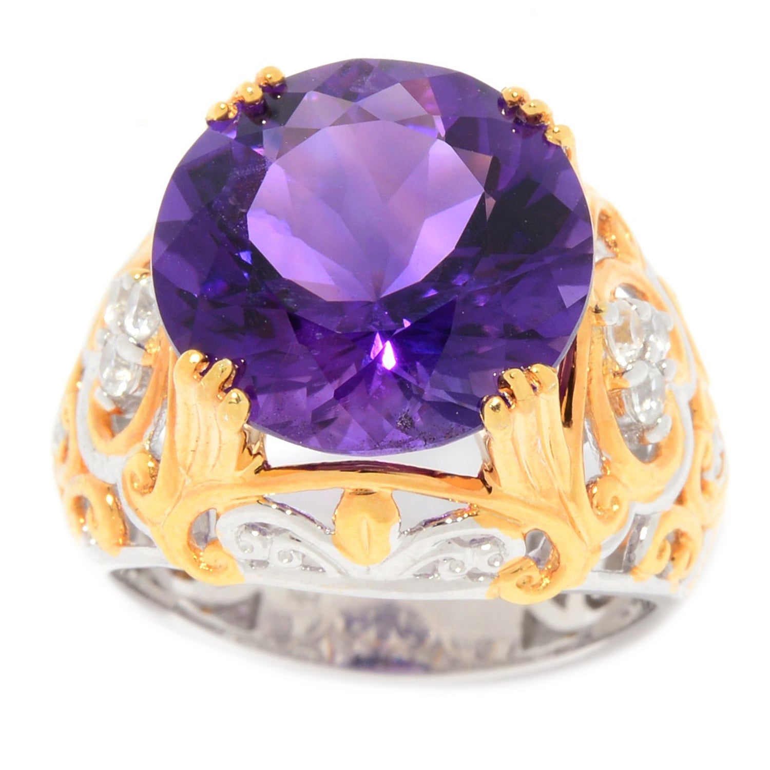 Gems en Vogue 5.05ctw Ametista do Sul Amethyst & White Zircon Cocktail Ring