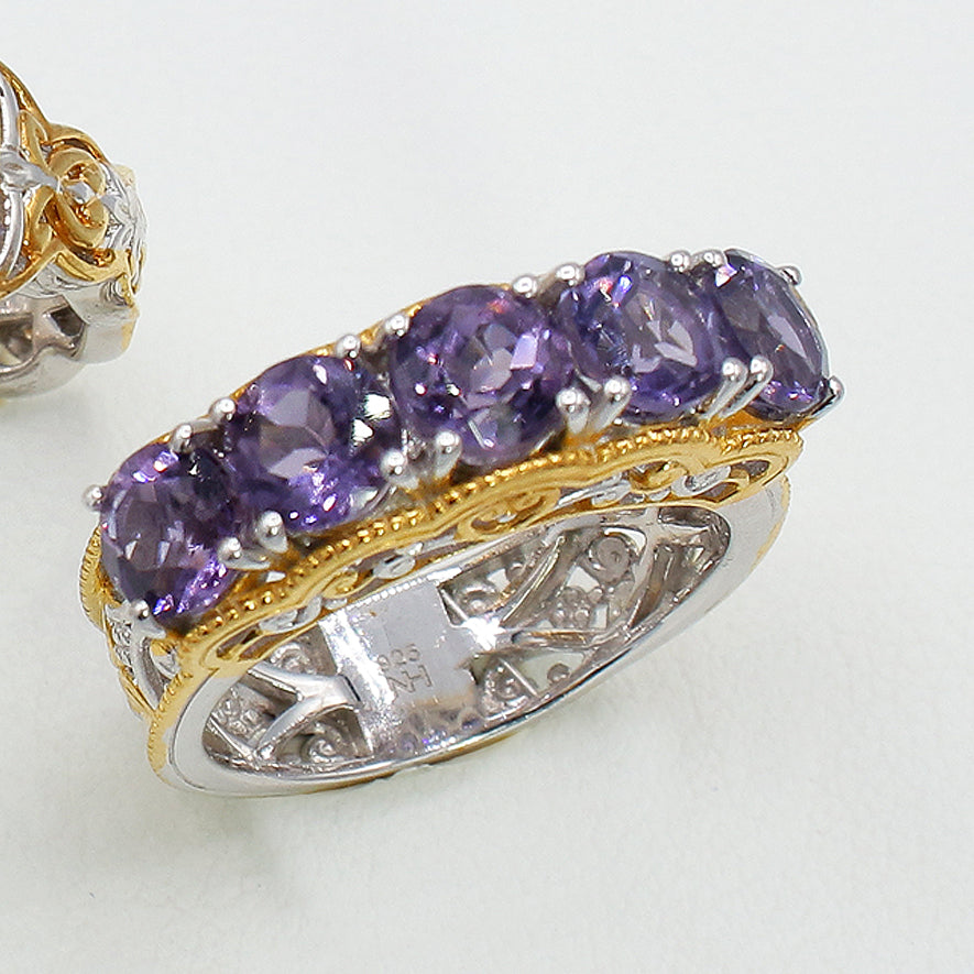 Gems en Vogue 2.49ctw Blue Amethyst 5-Stone Band Ring