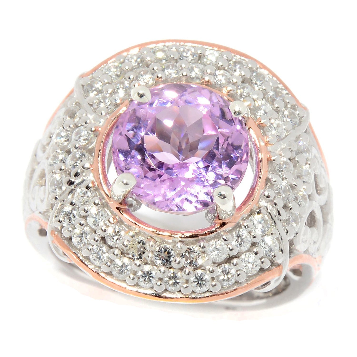 Gems en Vogue 4.71ctw Kunzite & White Zircon Double Halo Ring