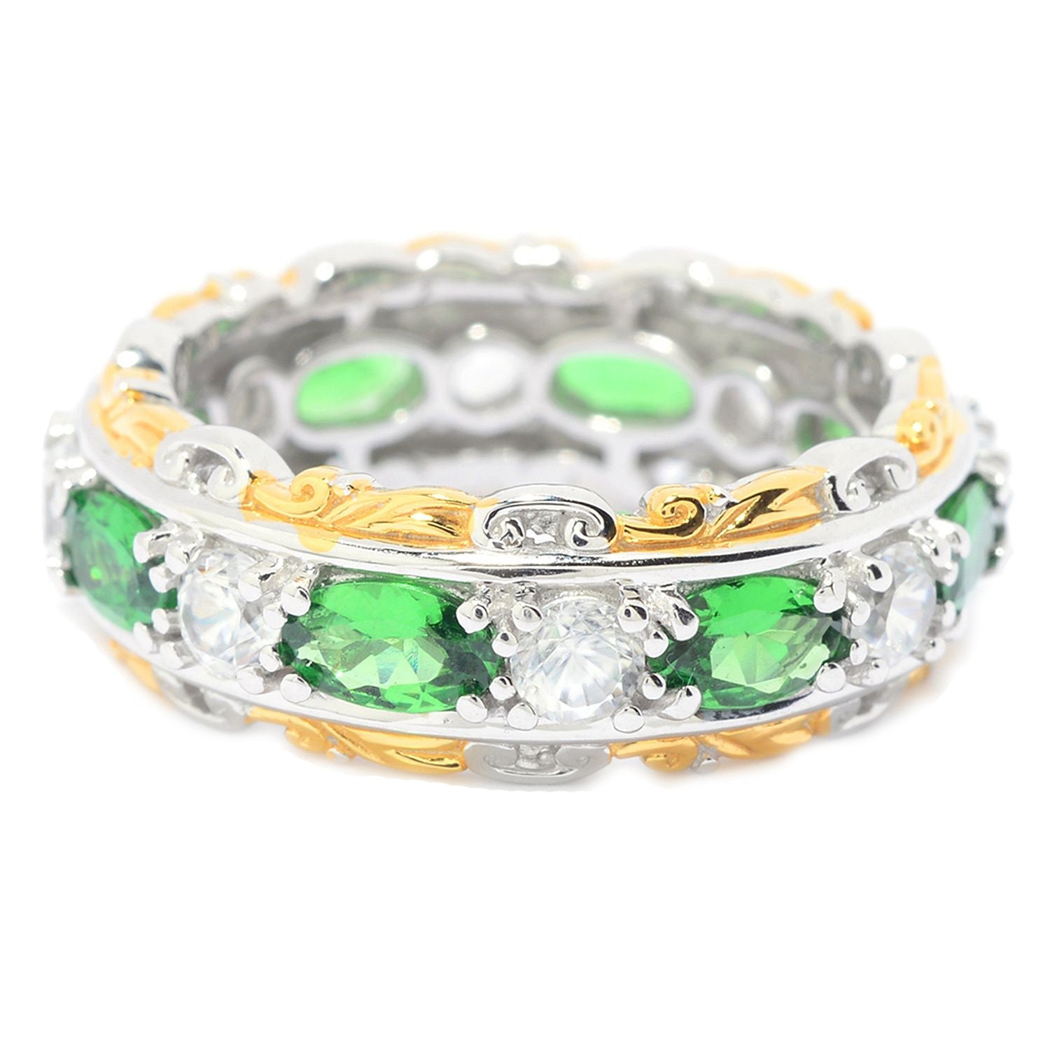 Gems en Vogue 3.08ctw Tsavorite & White Zircon Eternity Band Ring
