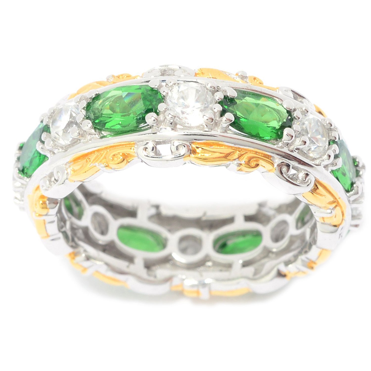 Gems en Vogue 3.08ctw Tsavorite & White Zircon Eternity Band Ring