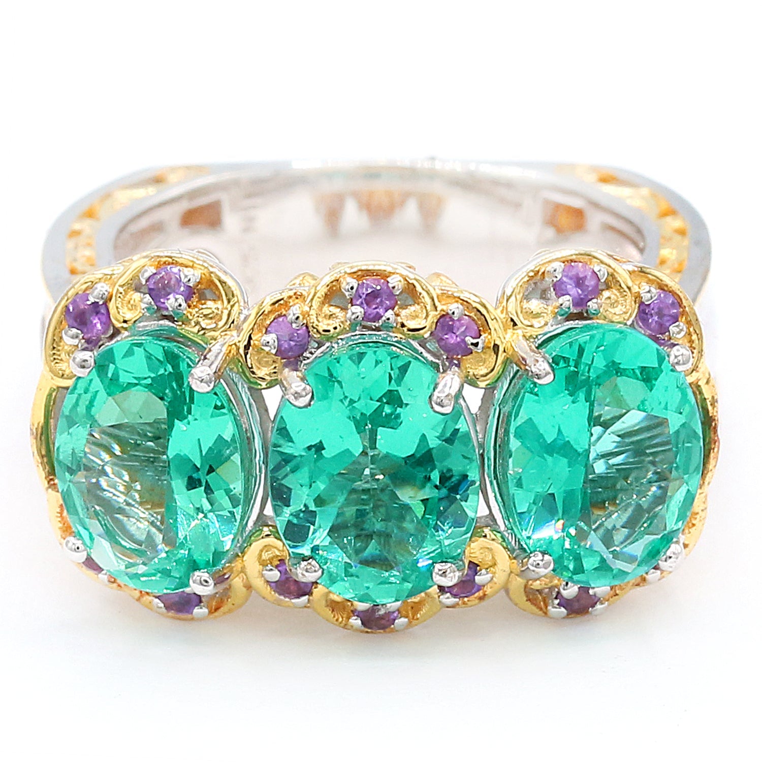 Gems en Vogue 5.56ctw Apatite & African Amethyst Three Stone Ring