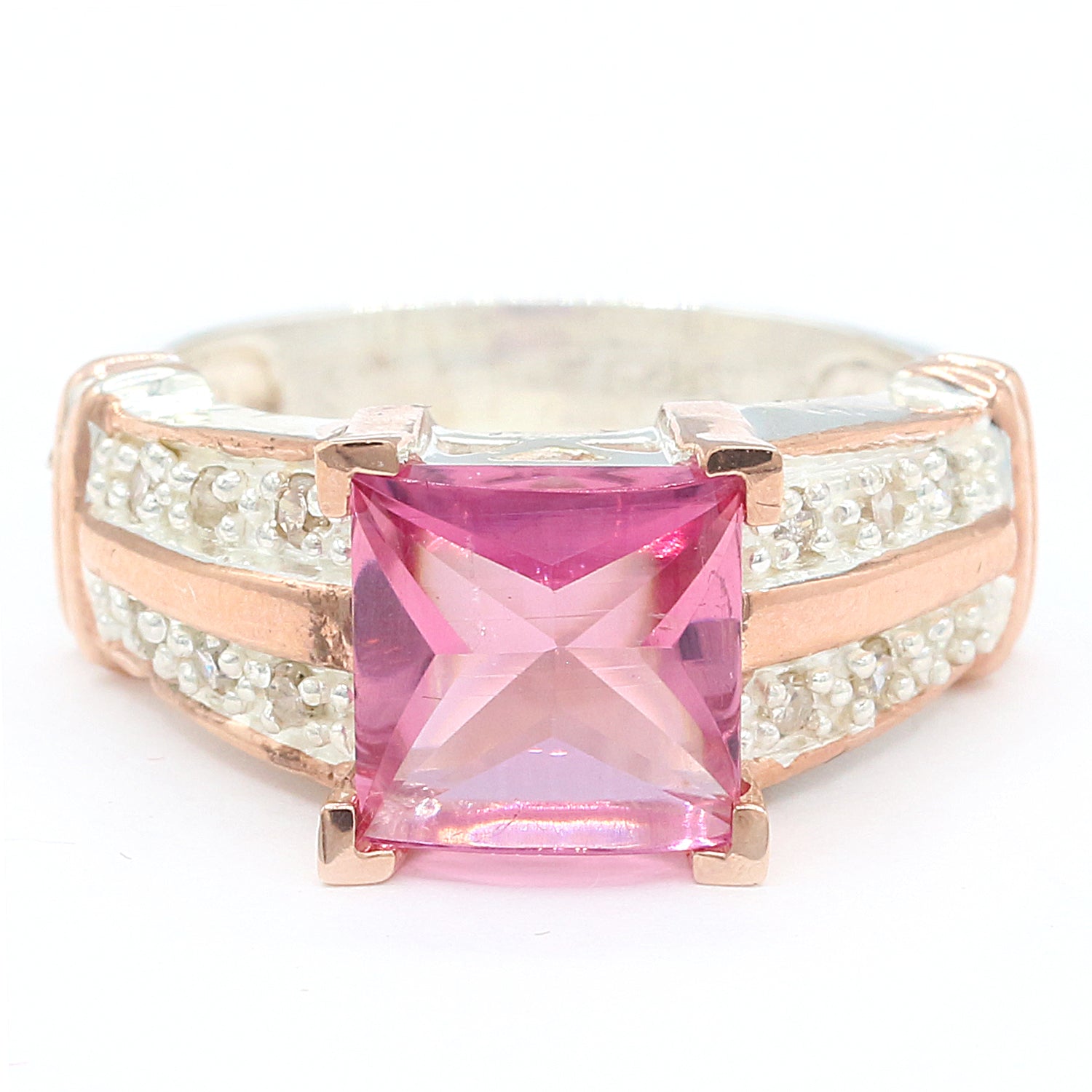 Emerald Cut Pink Tourmaline Ring 18K White Gold
