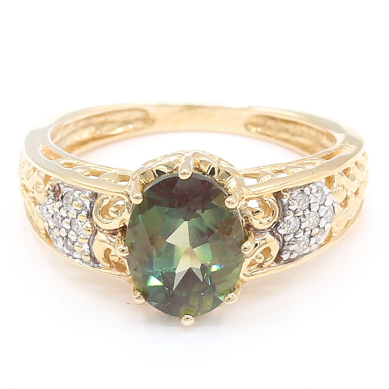 Gems en Vogue 14K Yellow Gold 1.80ctw Emerald Sunstone & Diamond Ring