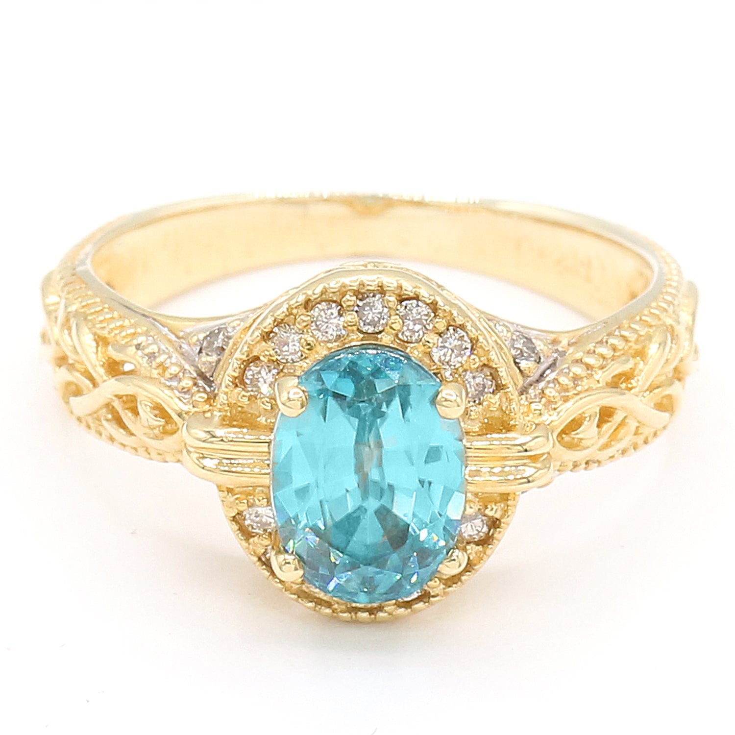 Gems en Vogue 14K Yellow Gold 2.18ctw Blue Zircon & Diamond Ring