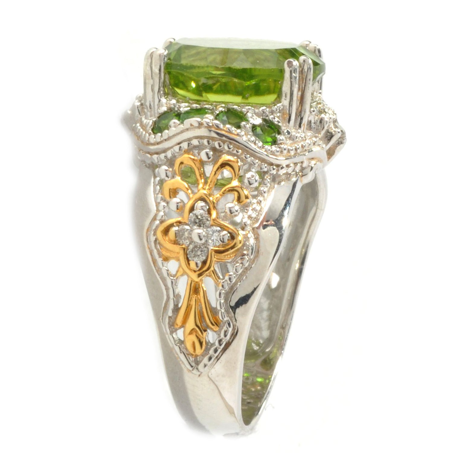 Gems en Vogue 4.22ctw Peridot Chrome Diopside & Diamond Ring