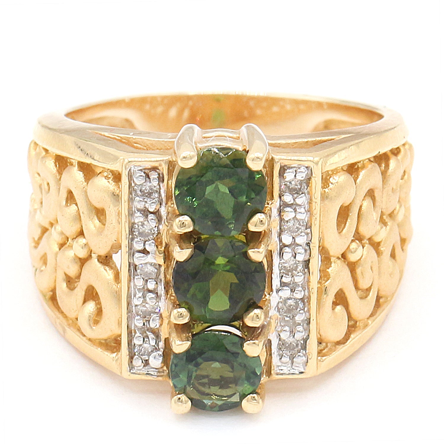 Men's Green Tourmaline & Diamond White Gold Ring | Burton's