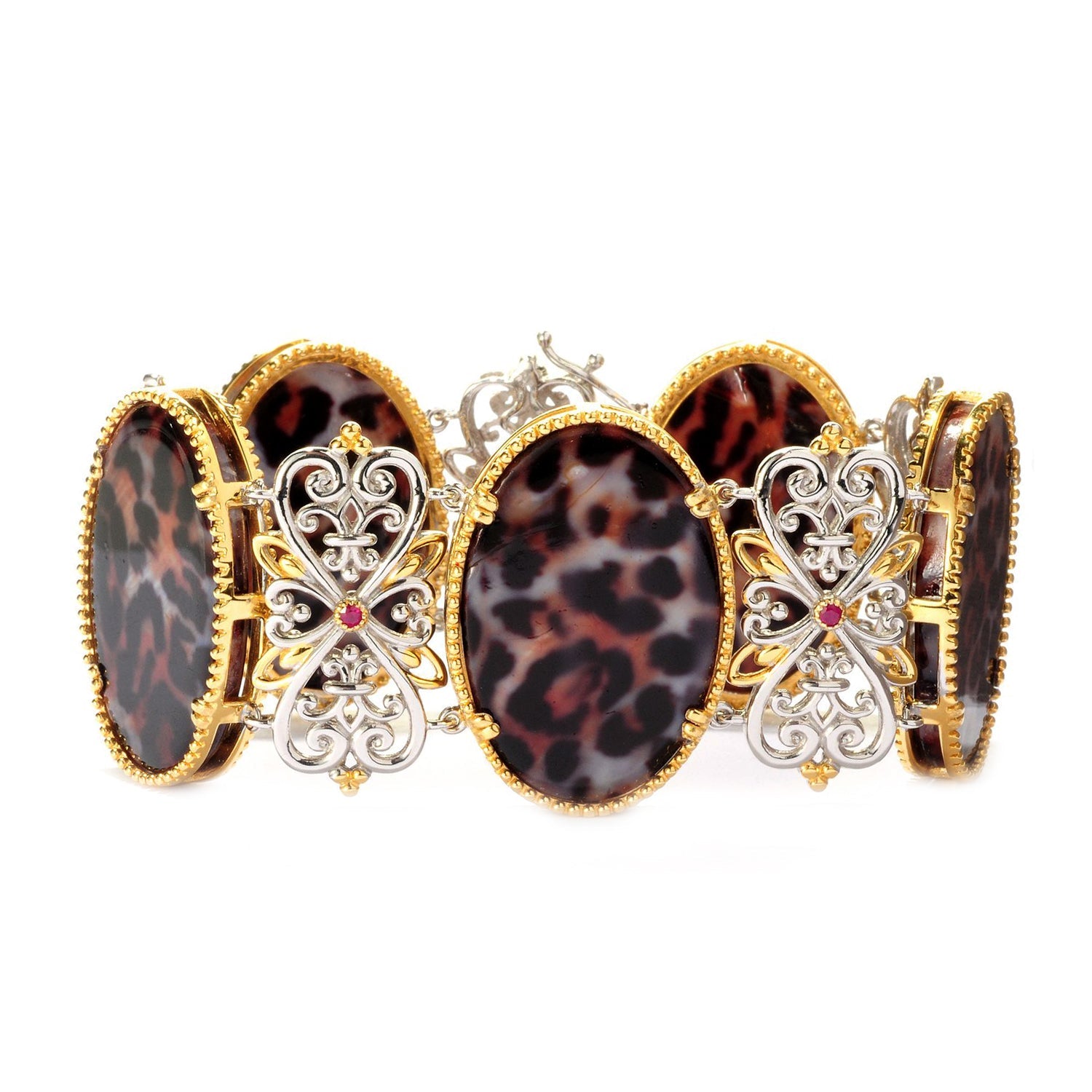 Gems en Vogue Leopard Print Mother-of-Pearl & Ruby Bracelet