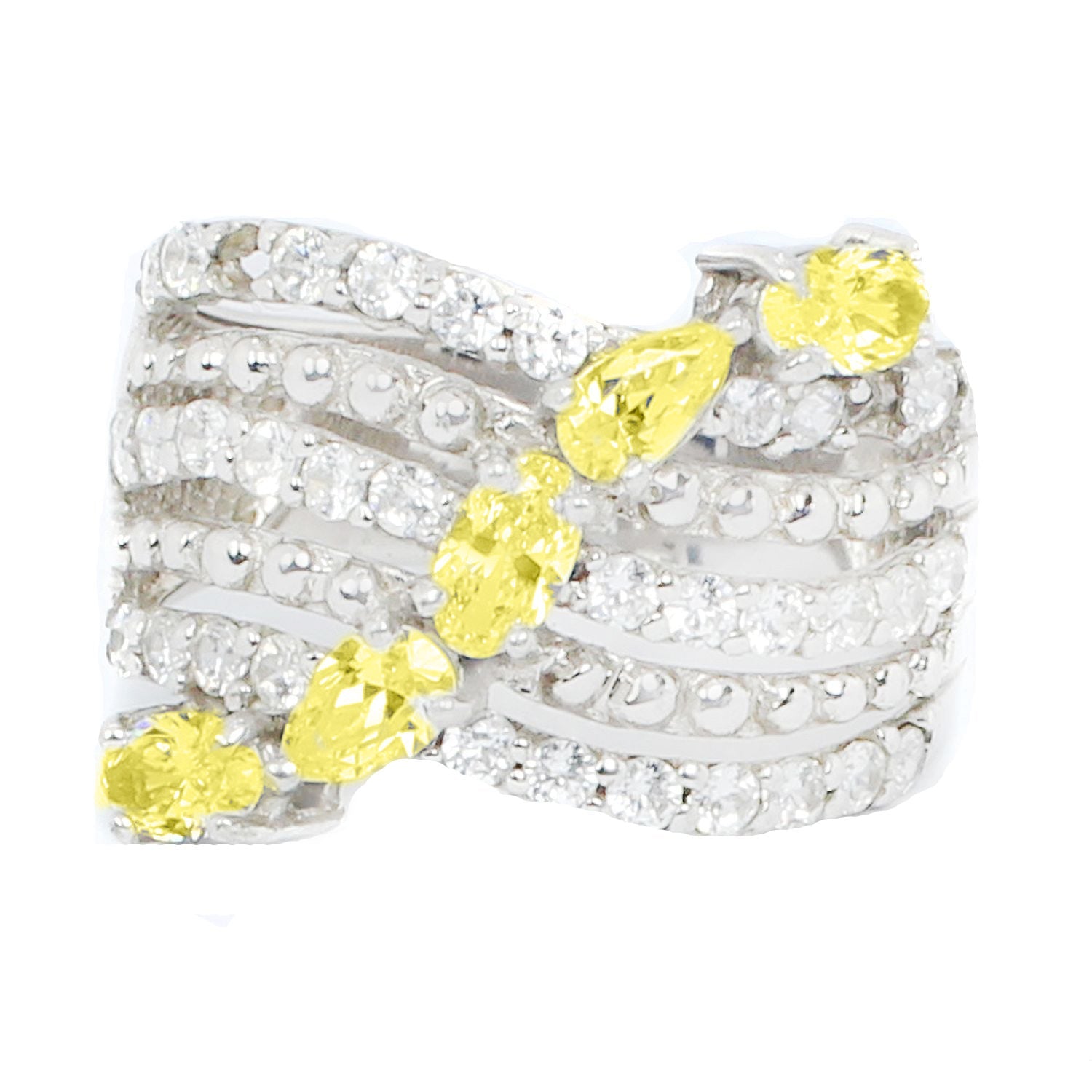 Signity Sterling Silver Cubic Zirconia 5-Row Curve Ring - CANNOT BE RESIZED.