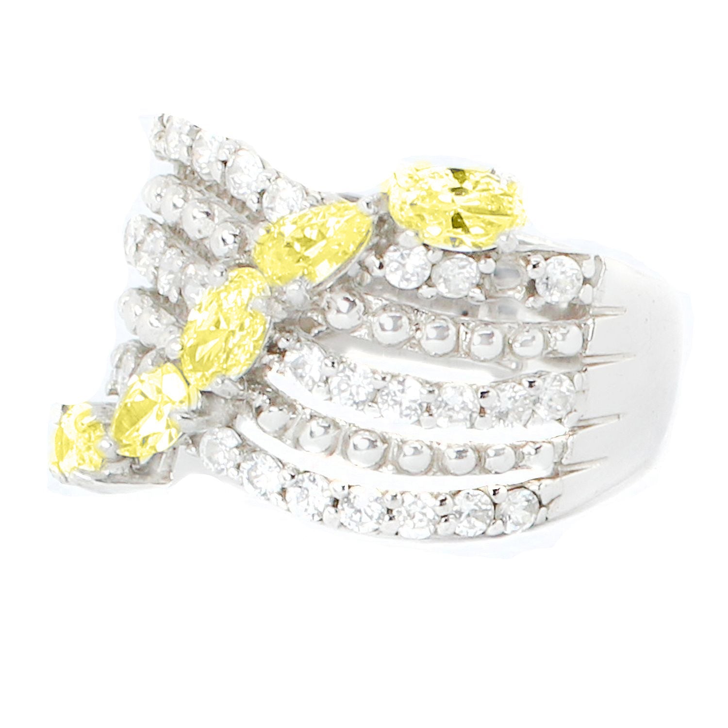 Signity Sterling Silver Cubic Zirconia 5-Row Curve Ring - CANNOT BE RESIZED.