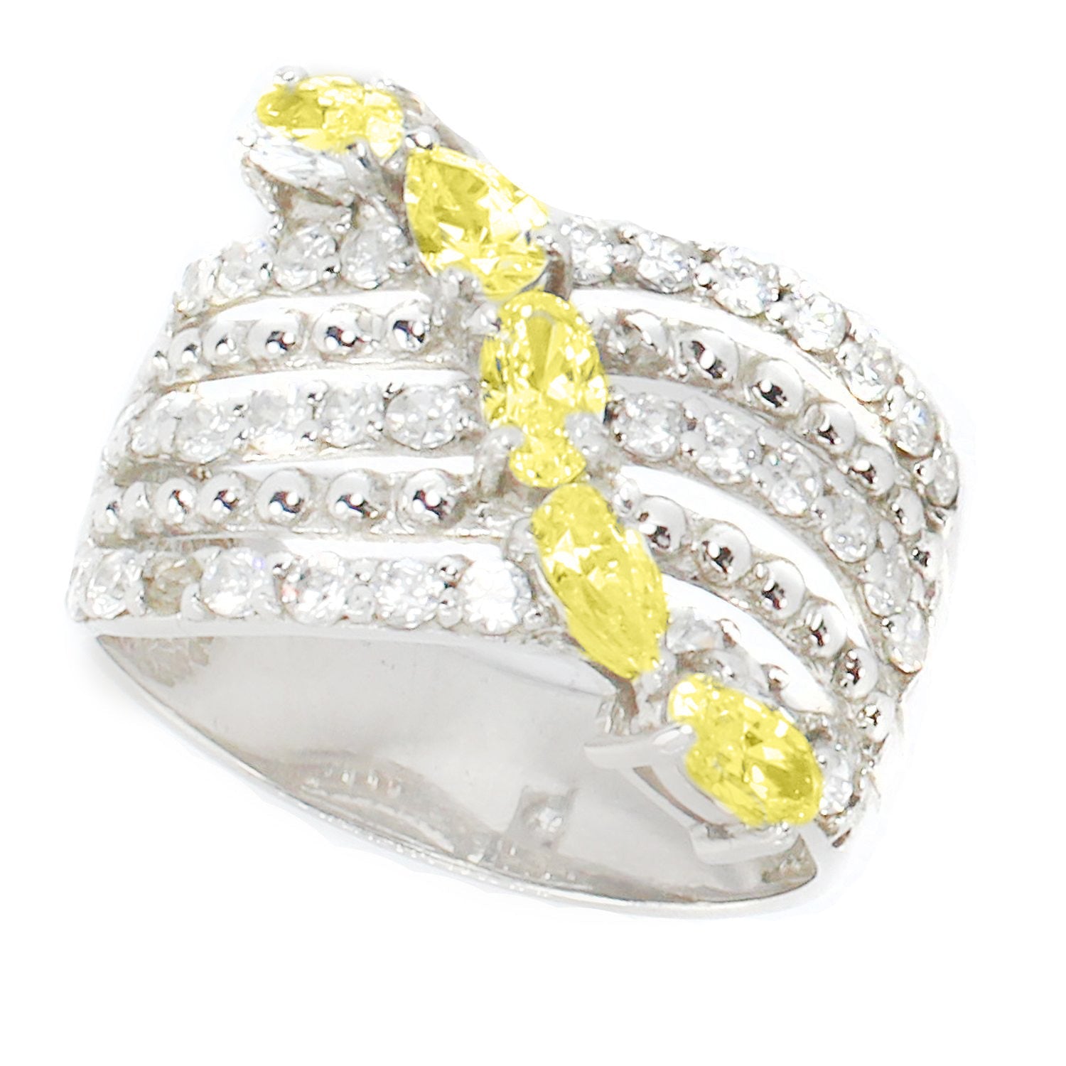 Signity Sterling Silver Cubic Zirconia 5-Row Curve Ring - CANNOT BE RESIZED.