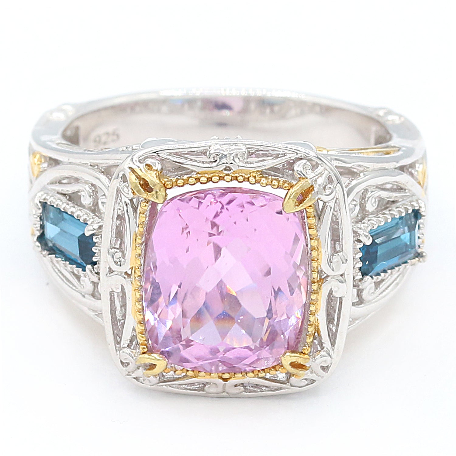Gems en Vogue 7.76ctw Kunzite London Blue Topaz & Blue Sapphire Ring