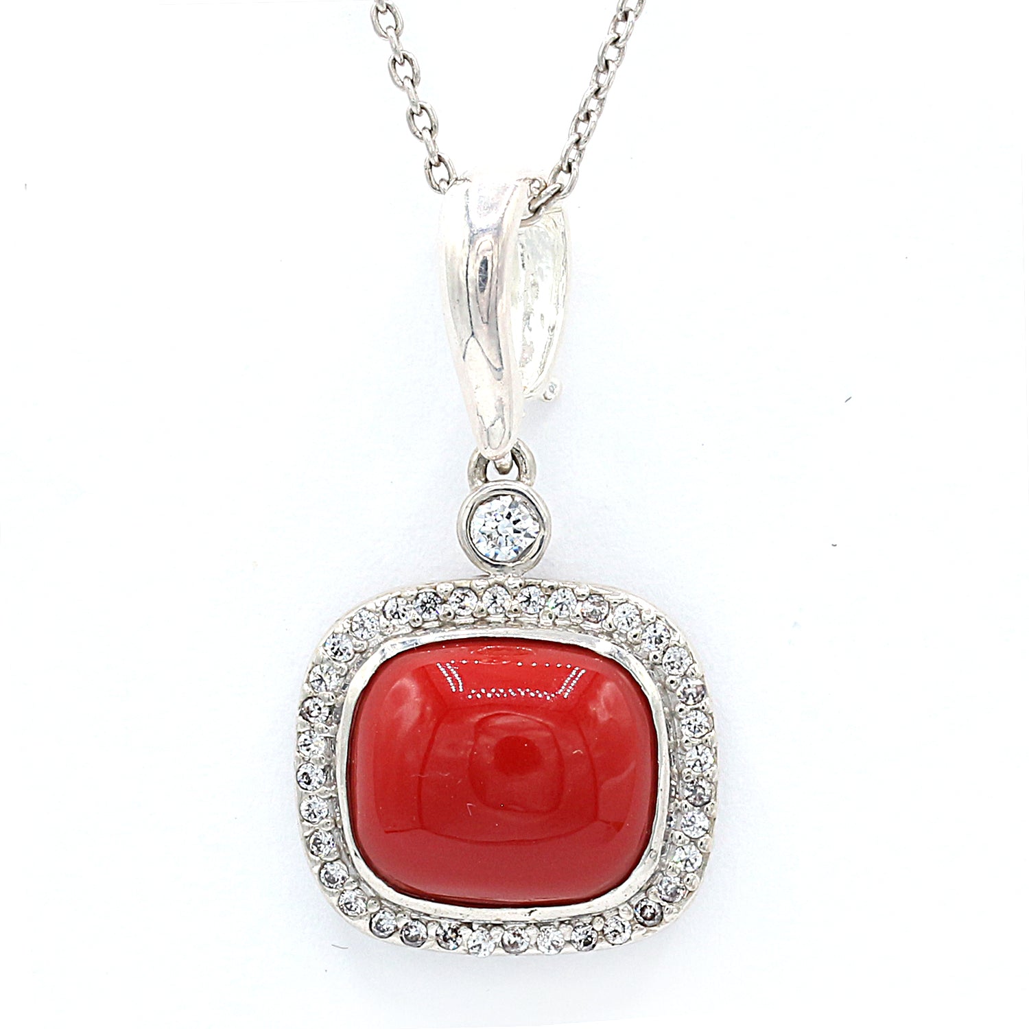 Signity Choice of Howlite or Reconstituted Coral & Cubic Zirconia Halo Pendant