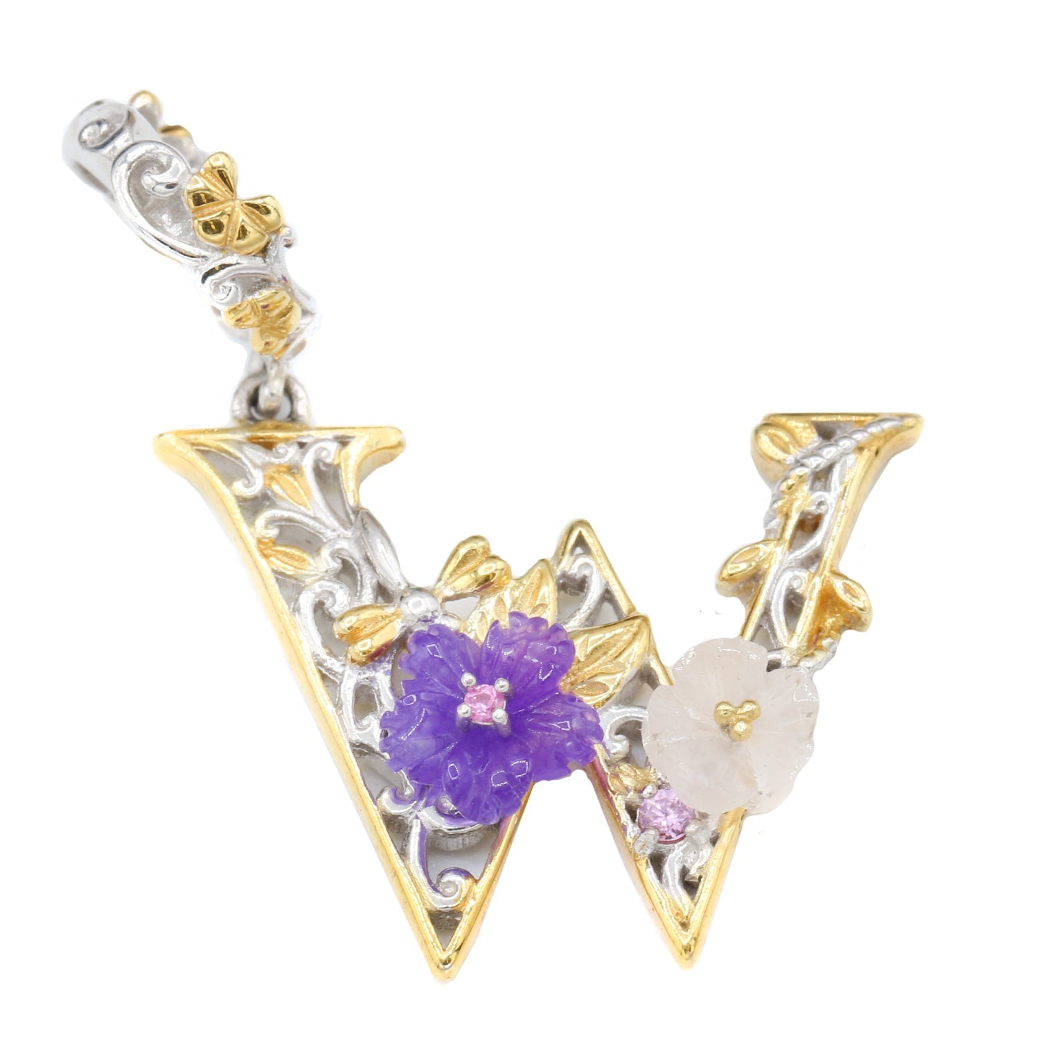 Gems en Vogue Choice of Initial Amethyst Carnelian & Sapphire Flower Charm