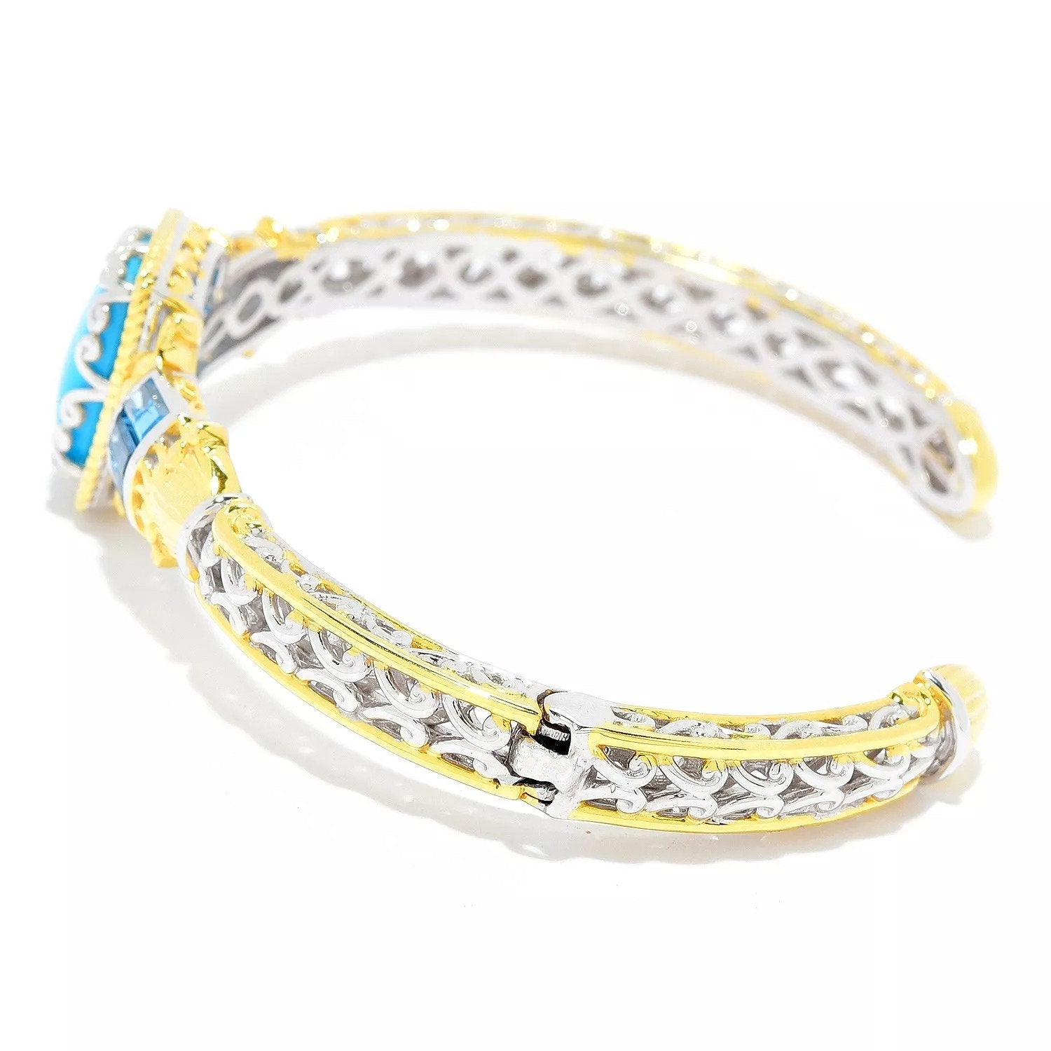 Gems en Vogue Sleeping Beauty Turquoise & Blue Topaz Hinged Cuff Bracelet