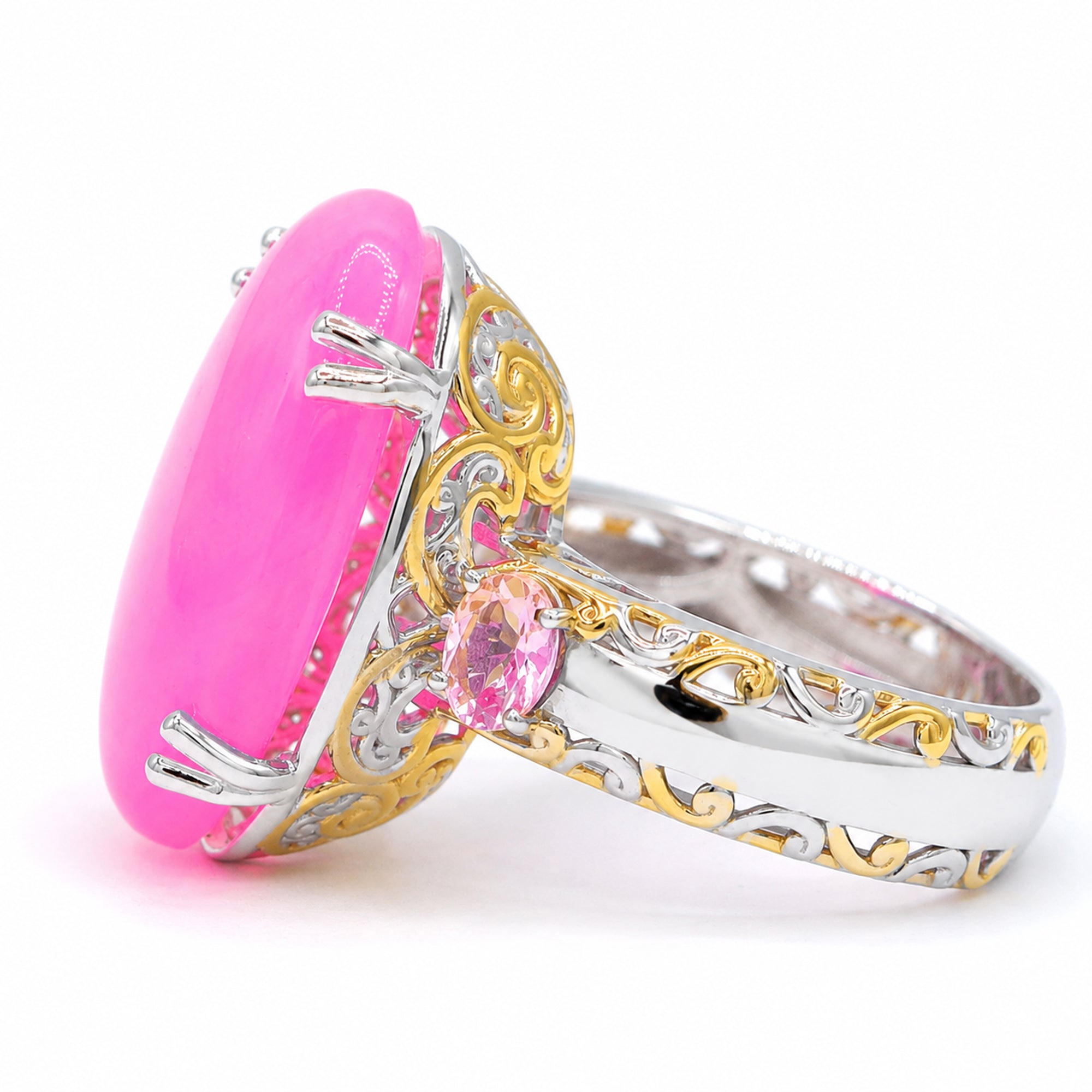 Couture Gems One-of-a-Kind 24K Palladium Silver 10.68ctw Pink Ethiopian Opal & Pink Sapphire Ring