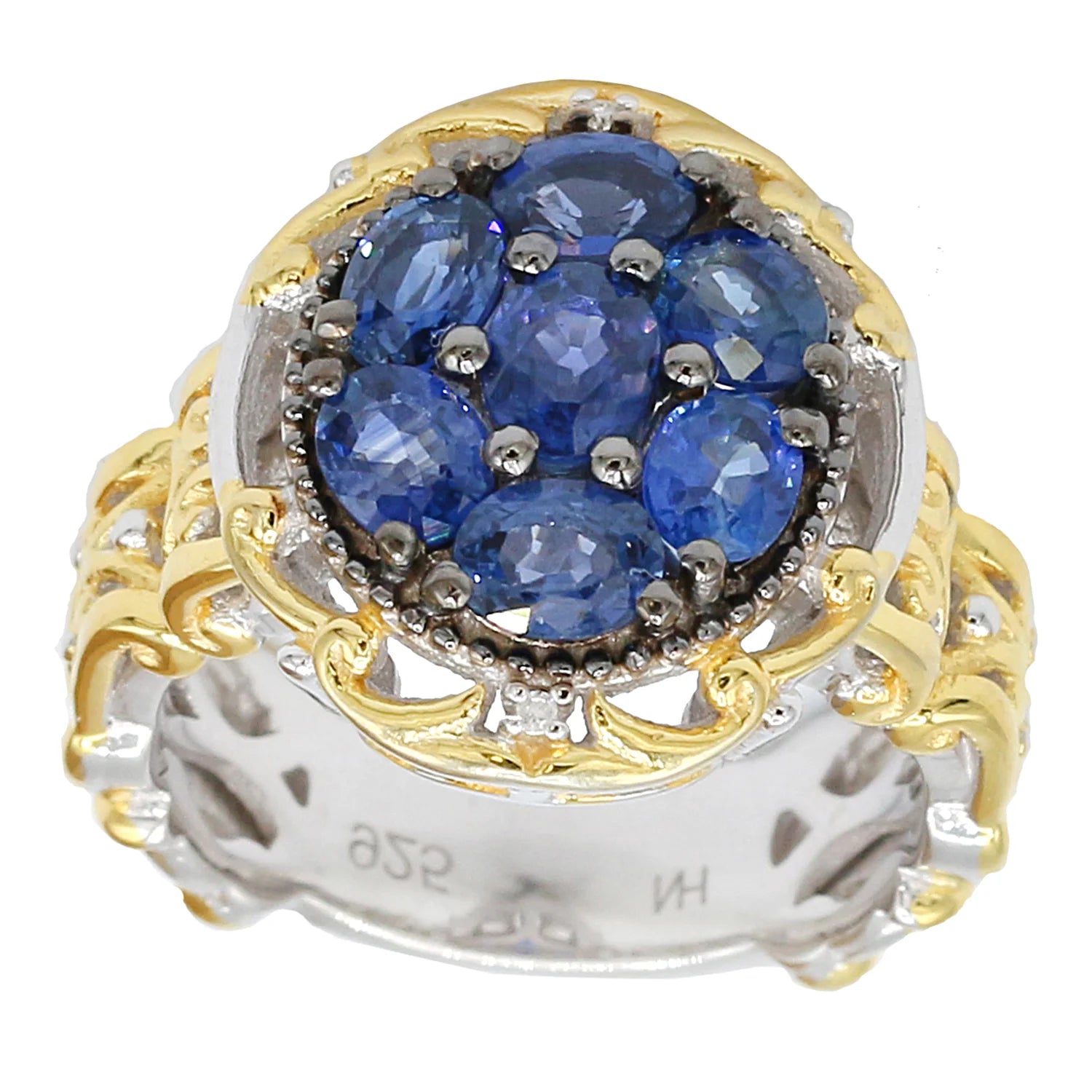 Gems en Vogue 1.99ctw Mogok Blue Sapphire & Diamond Cluster Ring