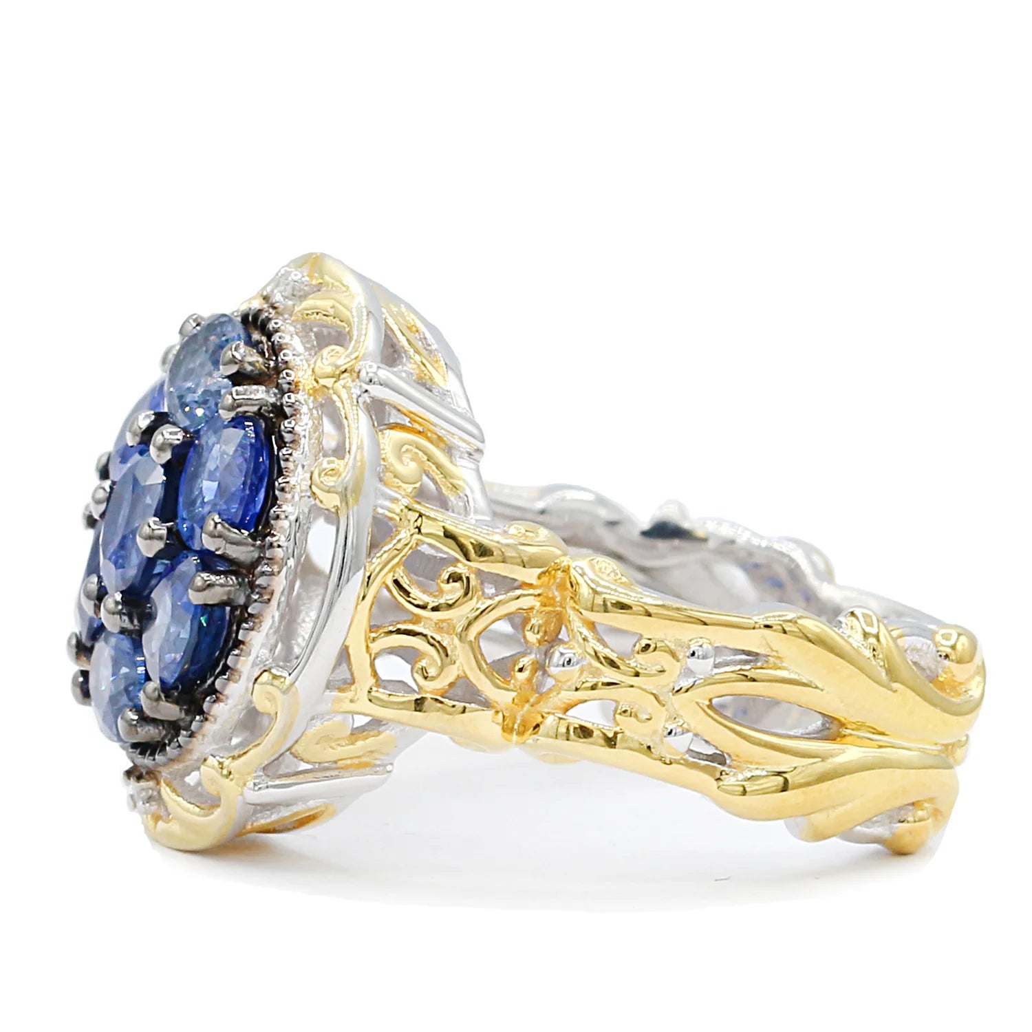 Gems en Vogue 1.99ctw Mogok Blue Sapphire & Diamond Cluster Ring