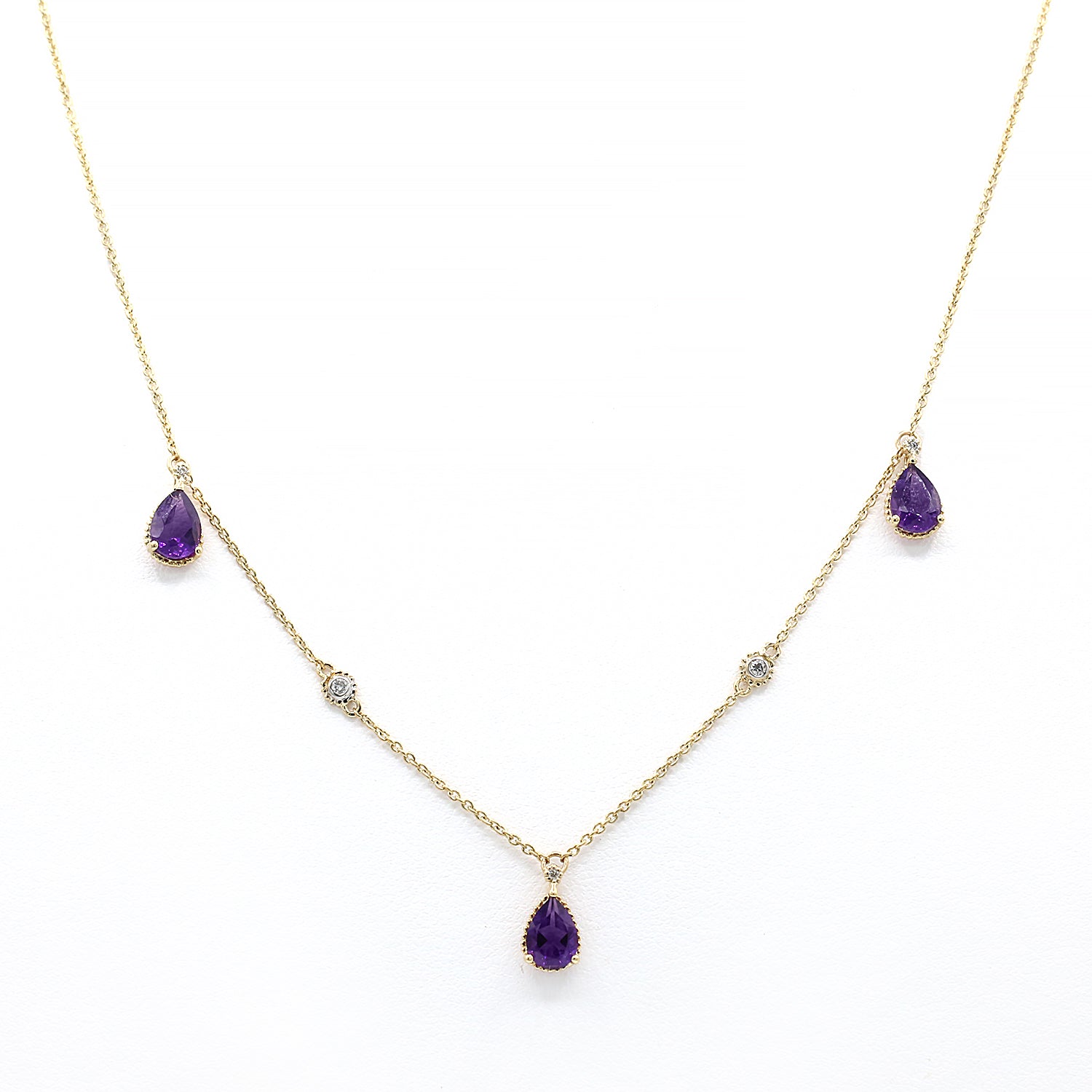 Gems en Vogue 14K Yellow Gold Choice of Amethyst or Iolite & Diamond Station Necklace