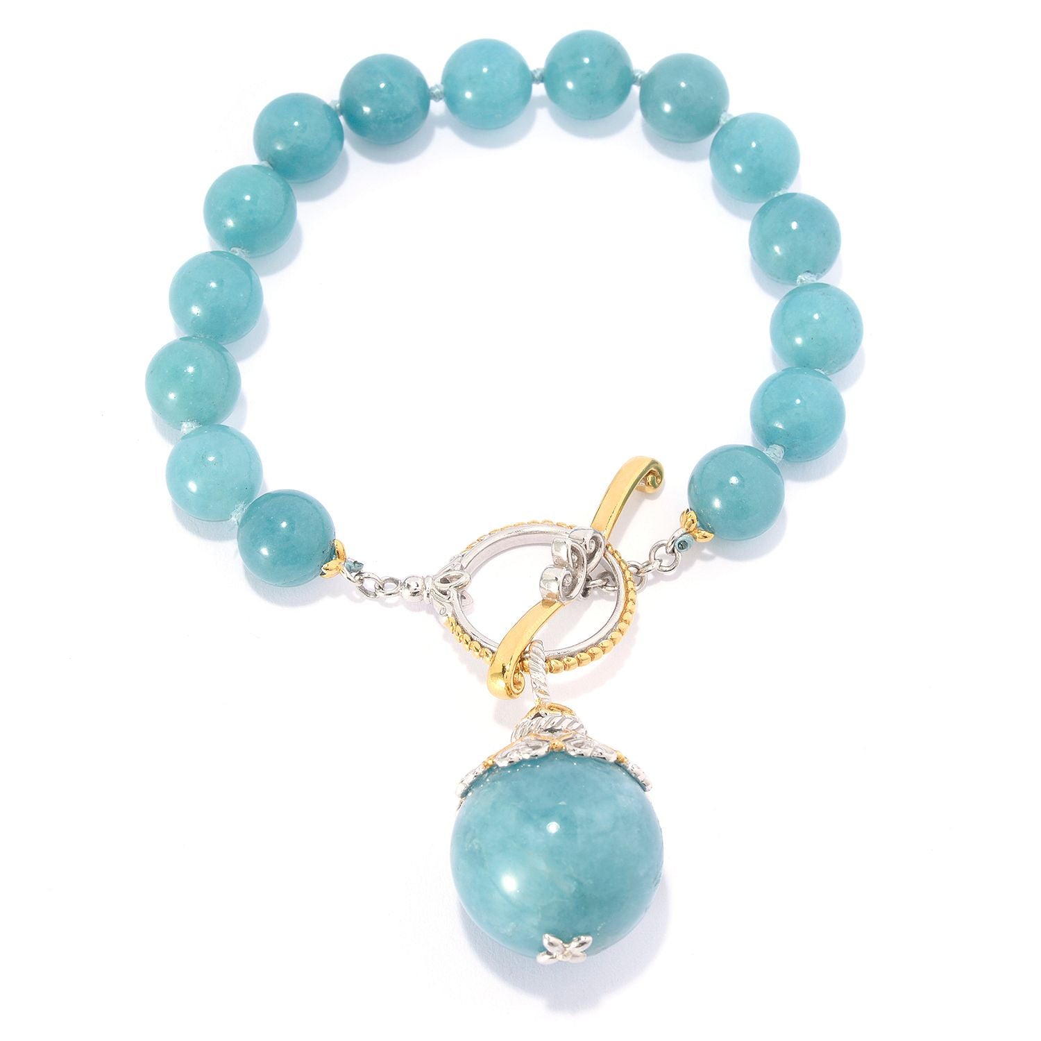 Bracelet à bascule Gems en Vogue en aigue-marine laiteuse, perle grise et saphir bleu