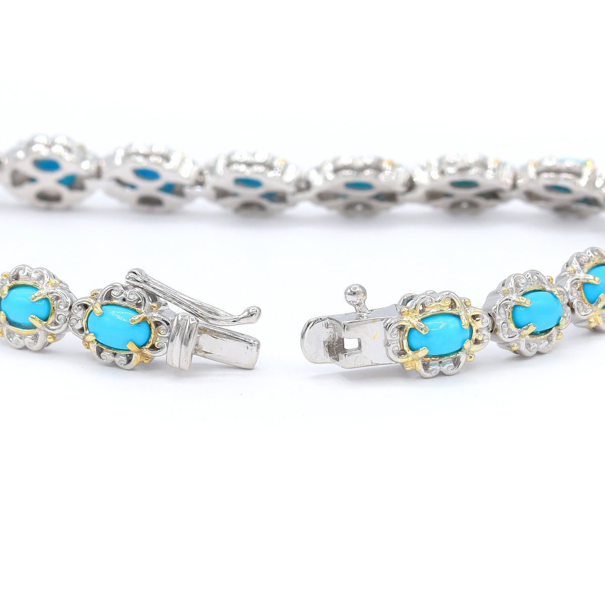 Gems en Vogue 24K Palladium Silver Sleeping Beauty Turquoise Tennis Bracelet