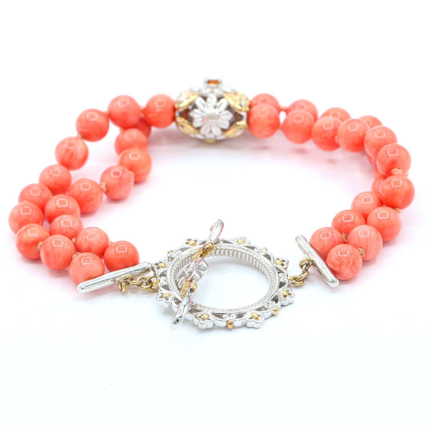Gems en Vogue Salmon Coral & Madeira Citrine Bead Flower Bracelet