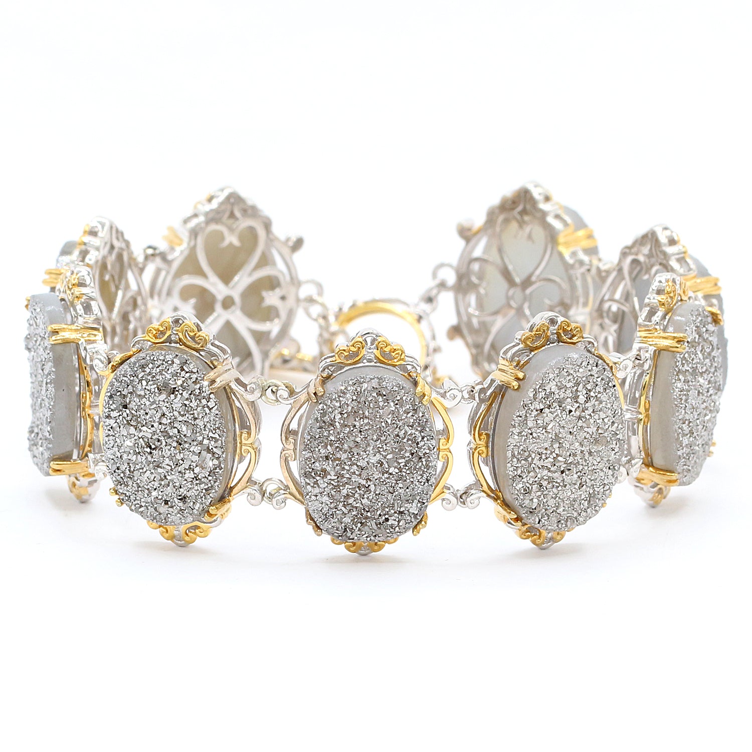 Gems en Vogue Silver Druzy & White Topaz Toggle Bracelet