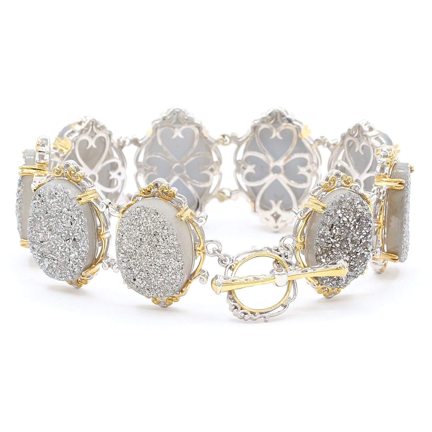 Gems en Vogue Silver Druzy & White Topaz Toggle Bracelet