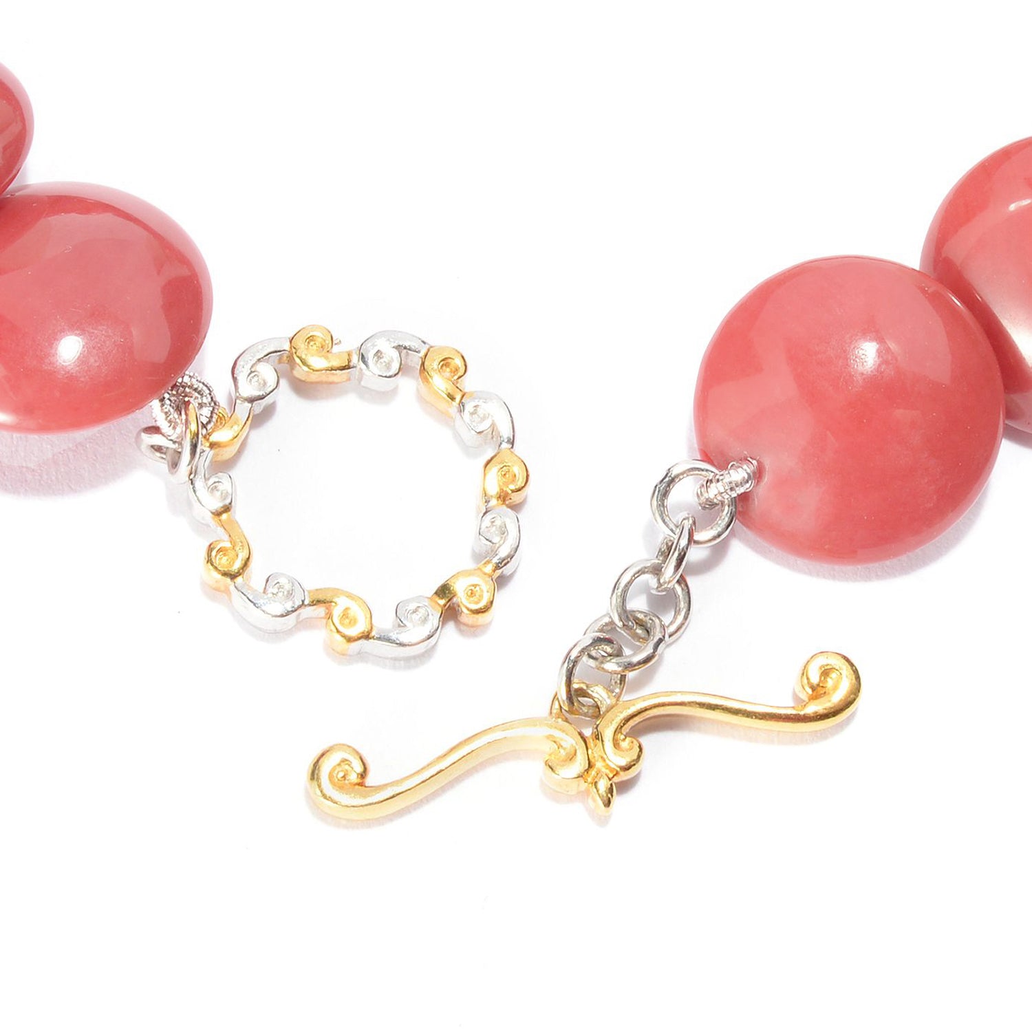 Gems en Vogue 24K Palladium Silver Red Coral Disk Toggle Bracelet