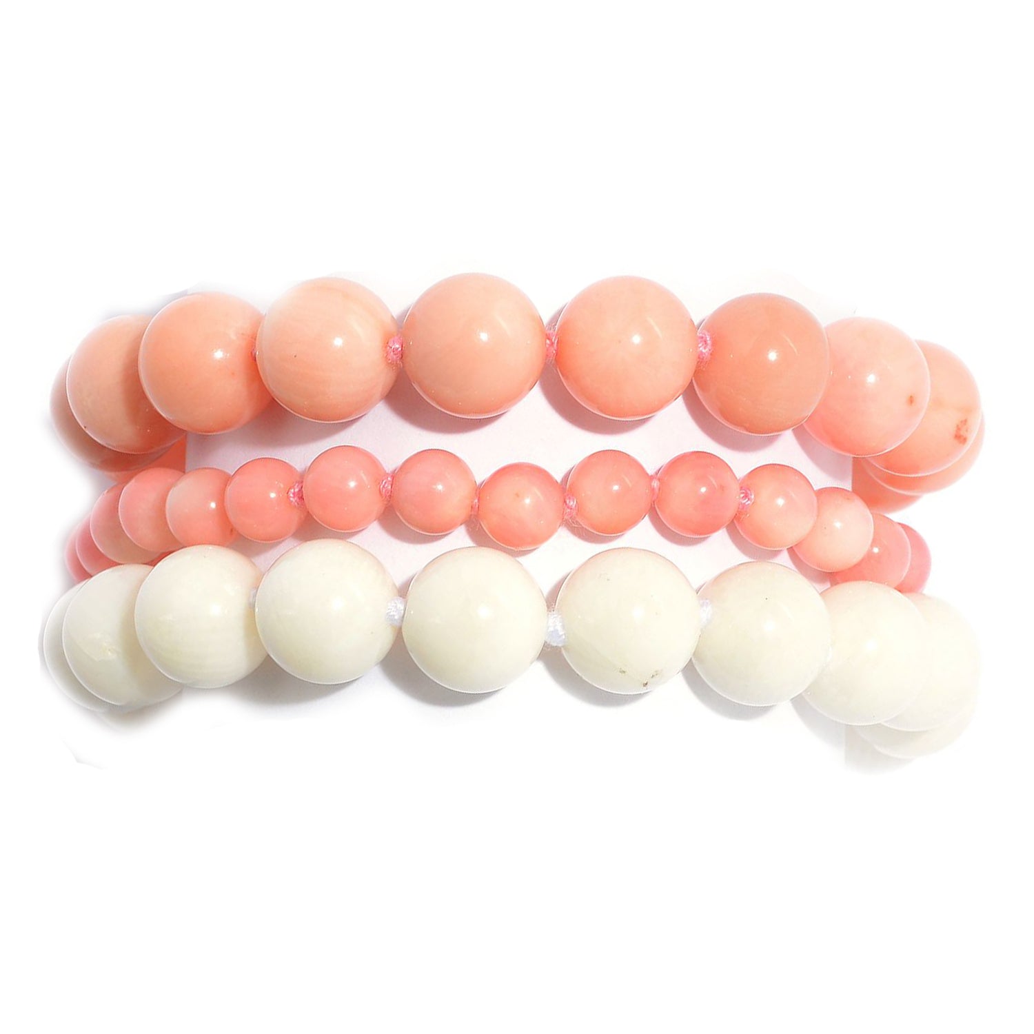 Gems en Vogue Multi Color Coral Three Strand Bead Bracelet with Magnetic Clasp