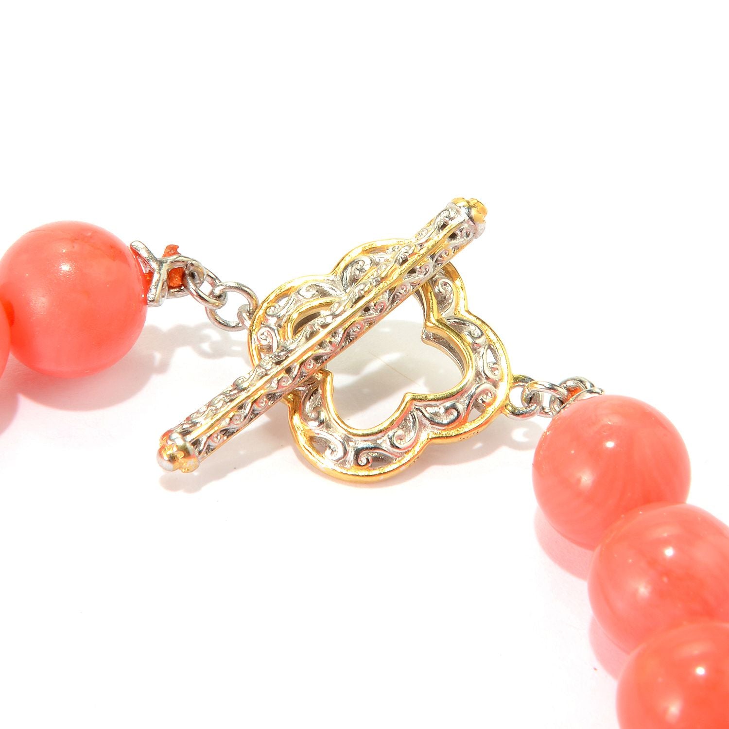 Gems en Vogue 24K Palladium Silver Red & Salmon Coral Bead Toggle Bracelet