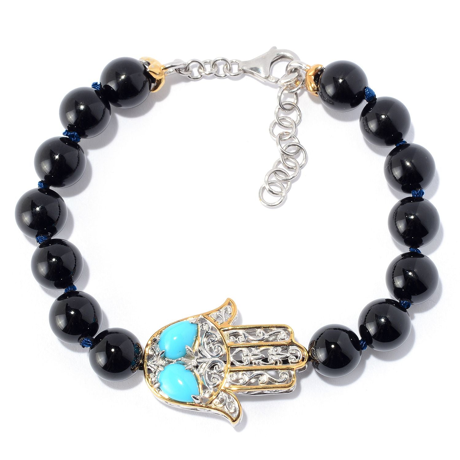Gems en Vogue Black Onyx & Sleeping Beauty Turquoise Choice of Symbol Bracelet