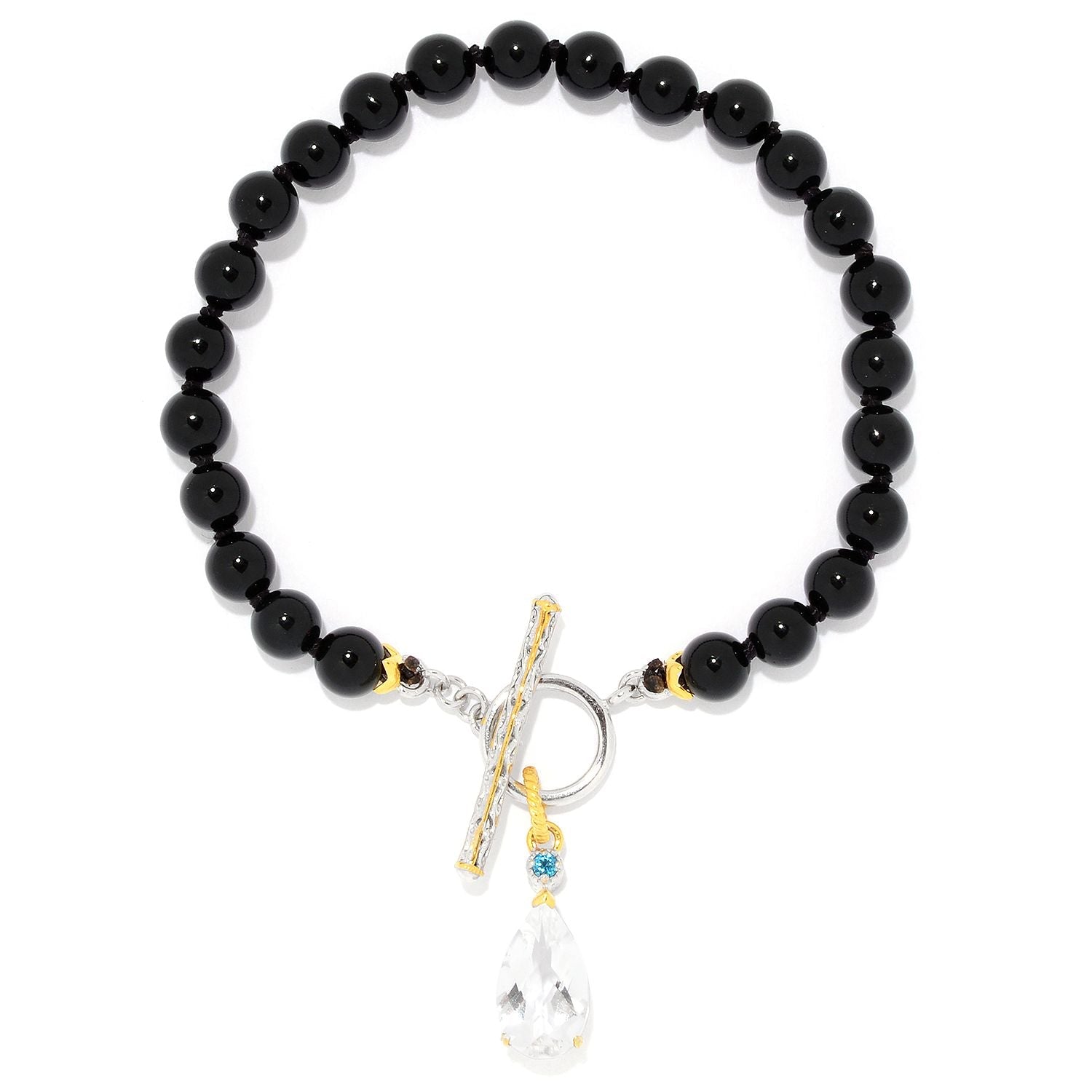 Gems en Vogue Choice of Length Onyx Bead & Multi Gemstone Charm Bracelet