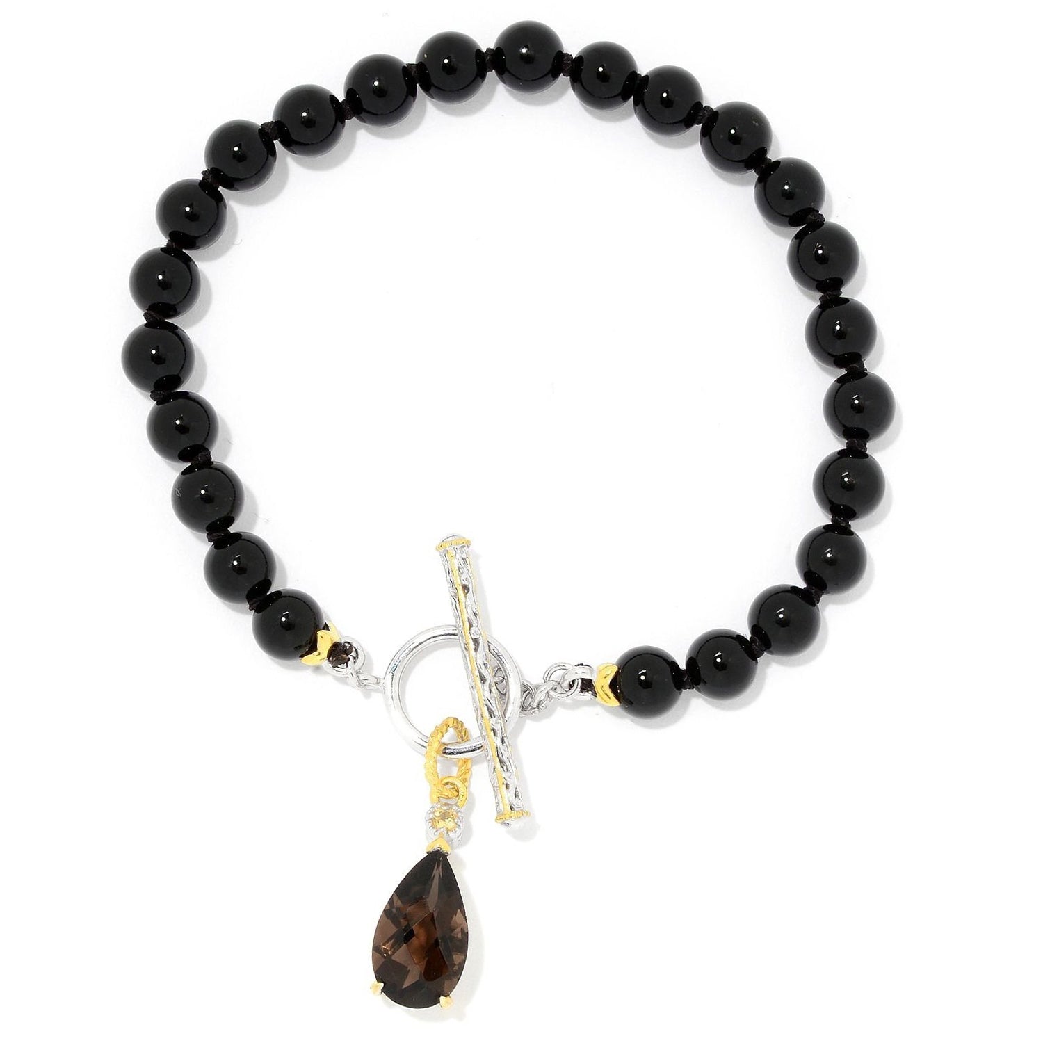 Gems en Vogue Choice of Length Onyx Bead & Multi Gemstone Charm Bracelet