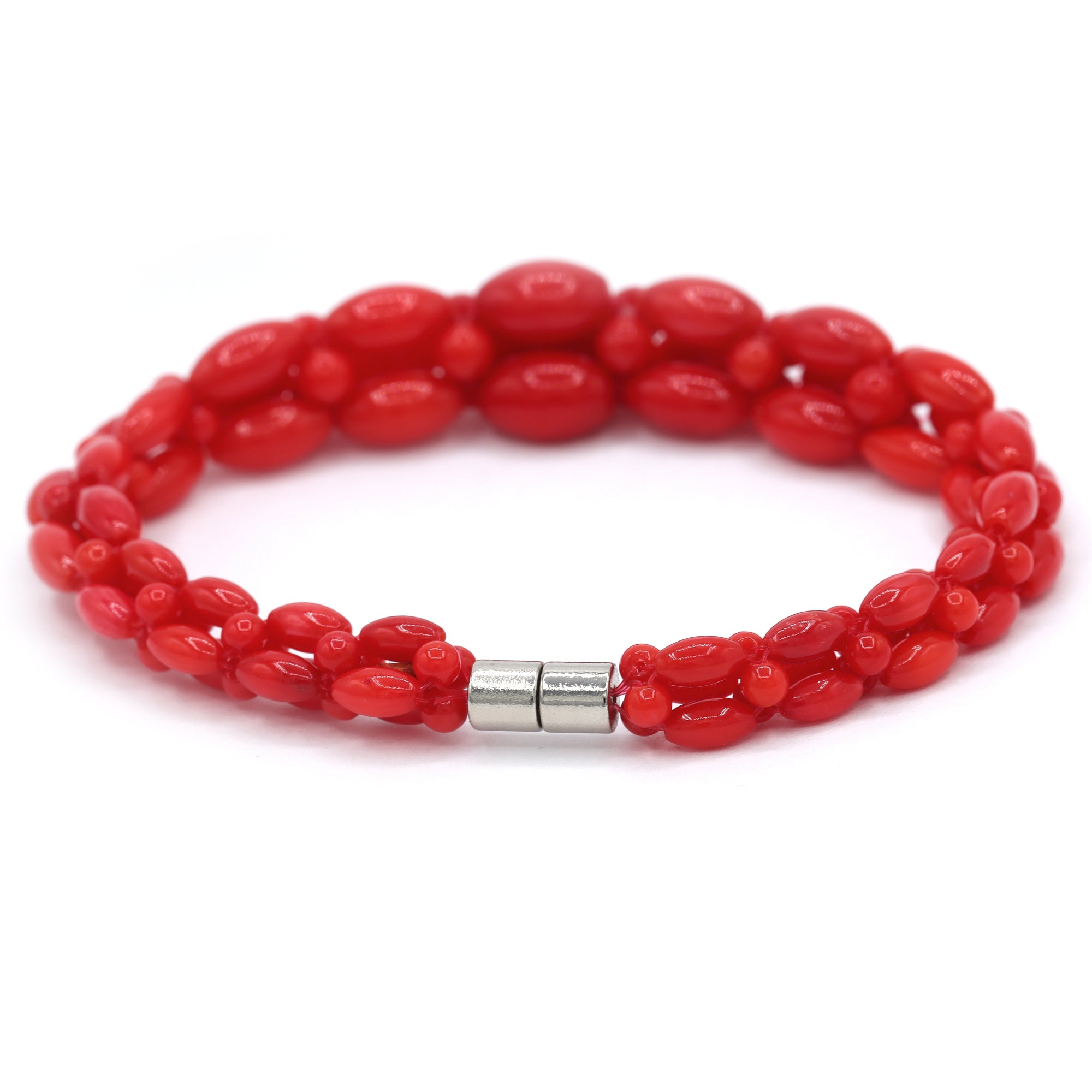 Gems en Vogue 24K Palladium Silver Multi Strand Red Coral Magnetic Clasp Bracelet