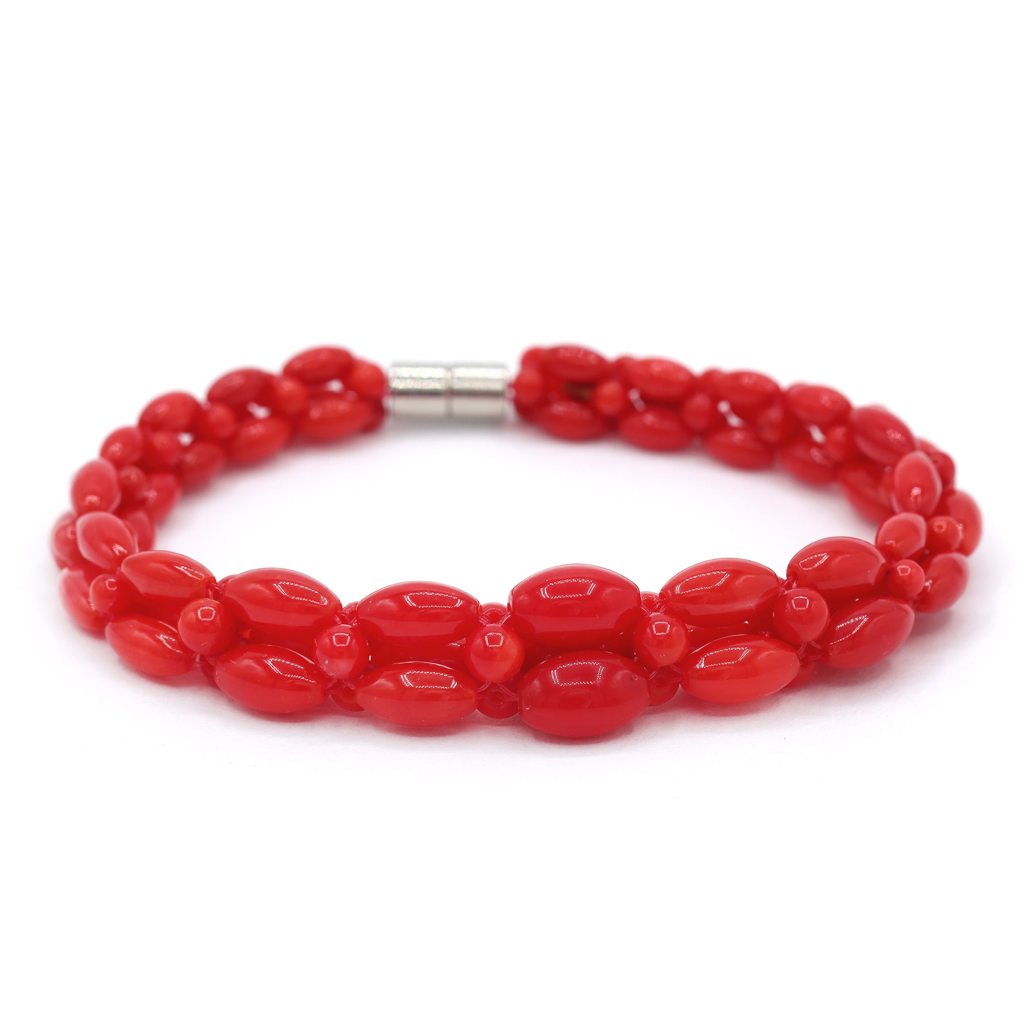Gems en Vogue 24K Palladium Silver Multi Strand Red Coral Magnetic Clasp Bracelet