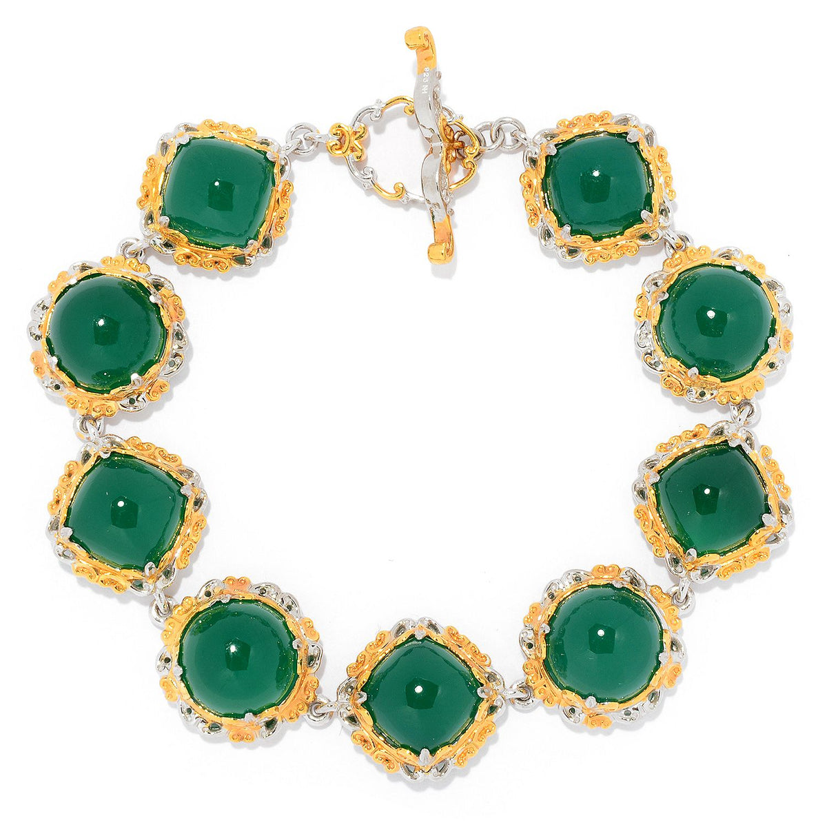 Gems en Vogue 24K Palladium Silver Green Chalcedony Toggle Bracelet