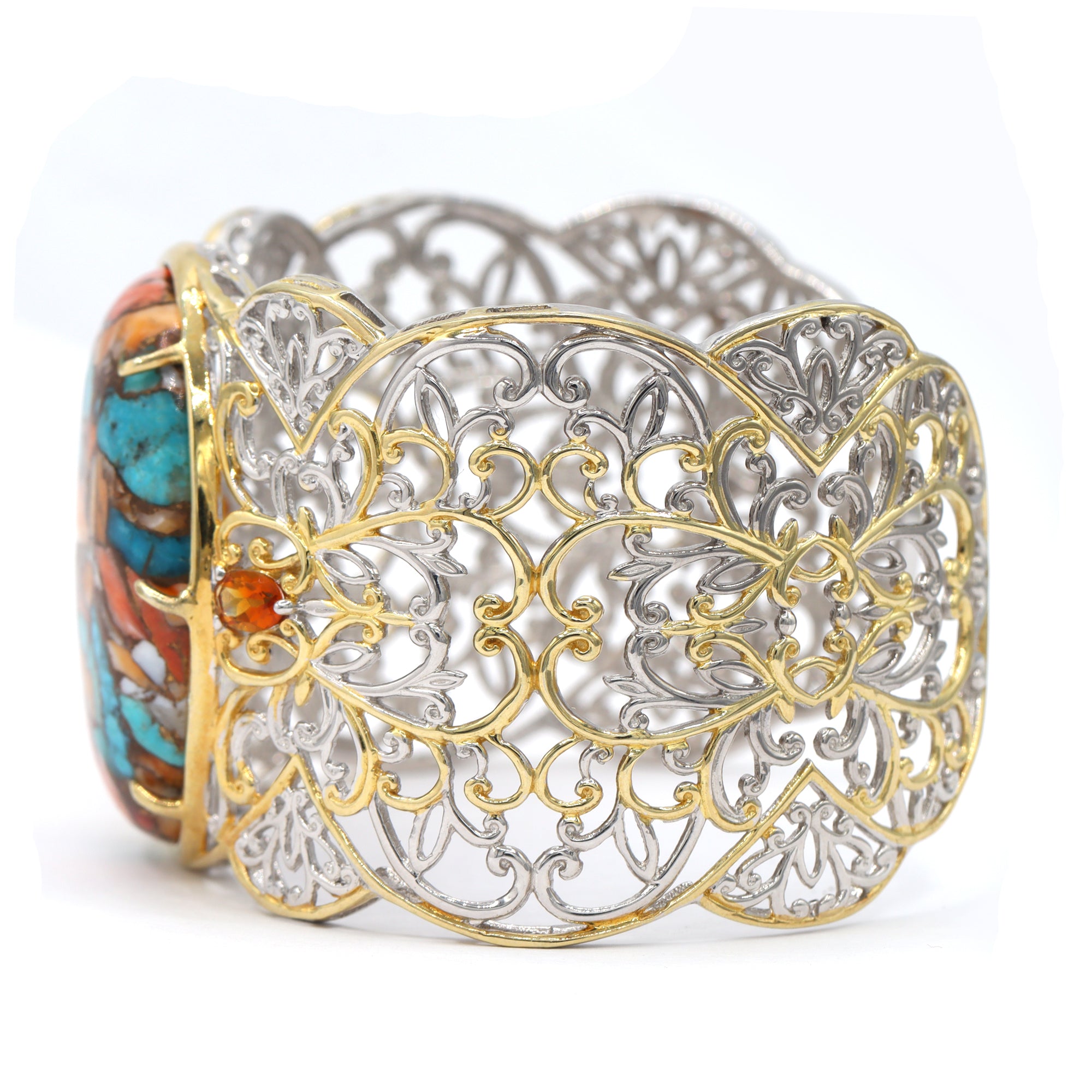 Gems en Vogue One-of-a-Kind 24K Palladium Silver Spiny Oyster Turquoise & Citrine Wide Cuff Bangle Bracelet