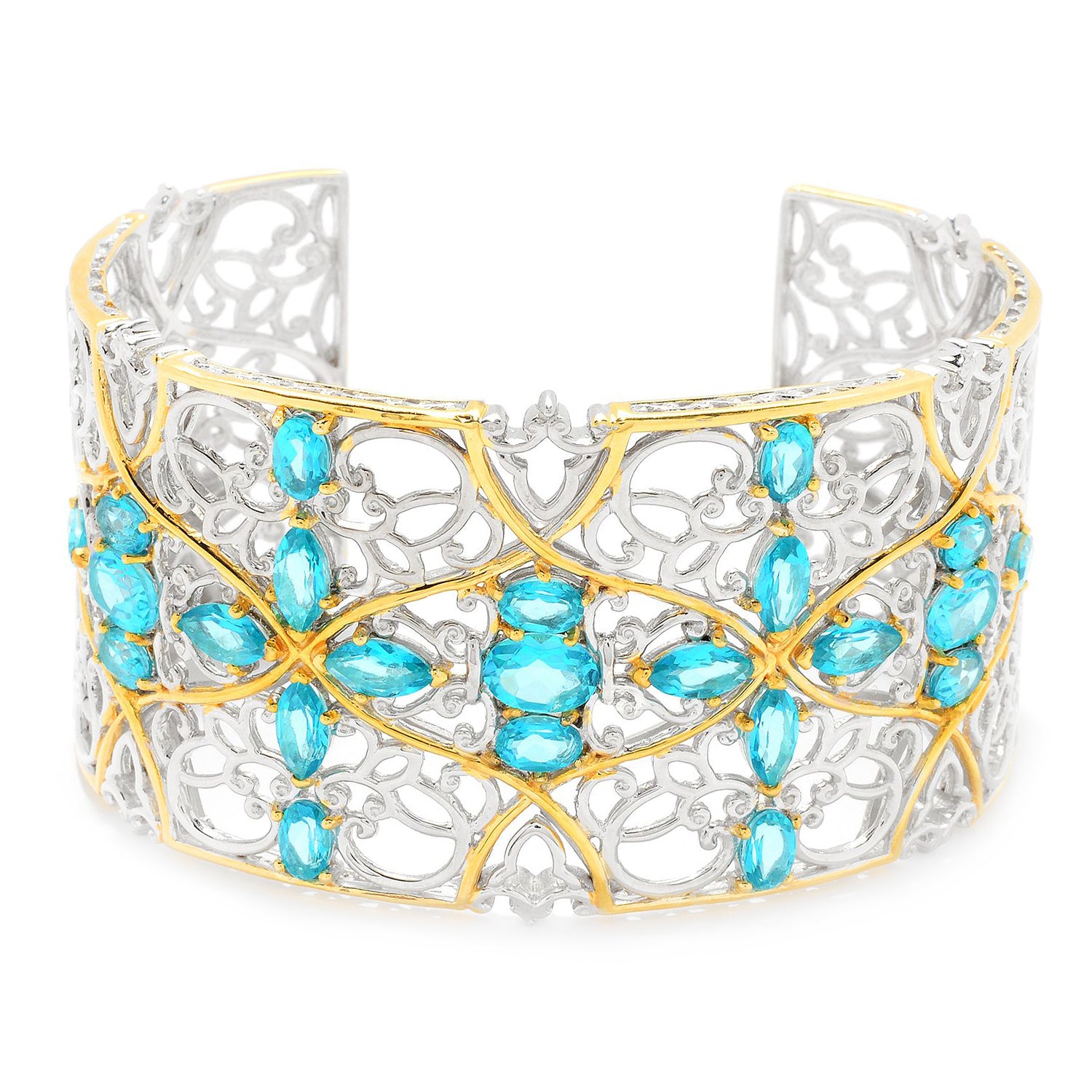 Gems en Vogue 15.81ctw Paraiba Topaz Cuff Bangle Bracelet