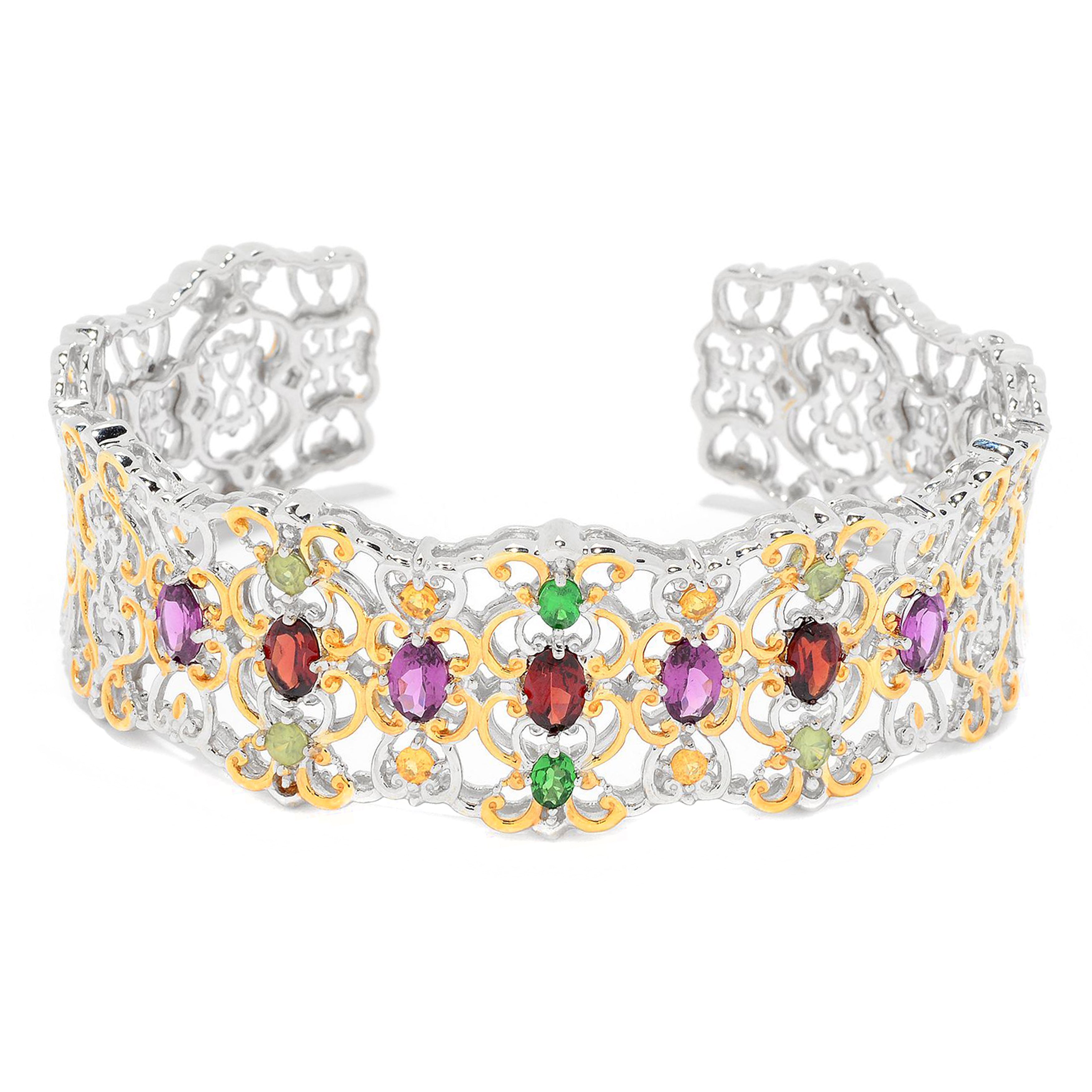 Gems en Vogue 5.41ctw Multi Garnet Wide Cuff Bangle Bracelet