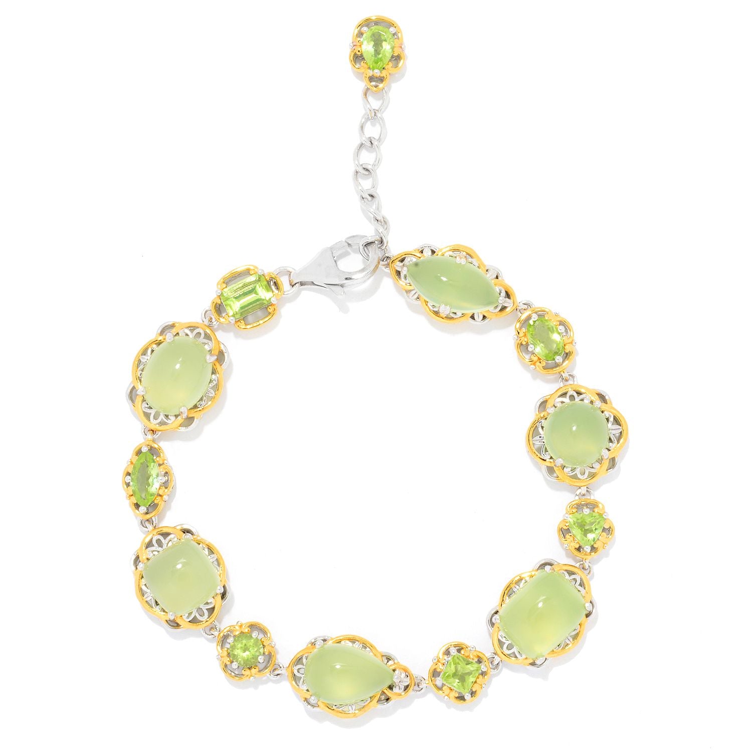 Gems en Vogue Mutiple Shape Lime Chalcedony & Peridot Bracelet