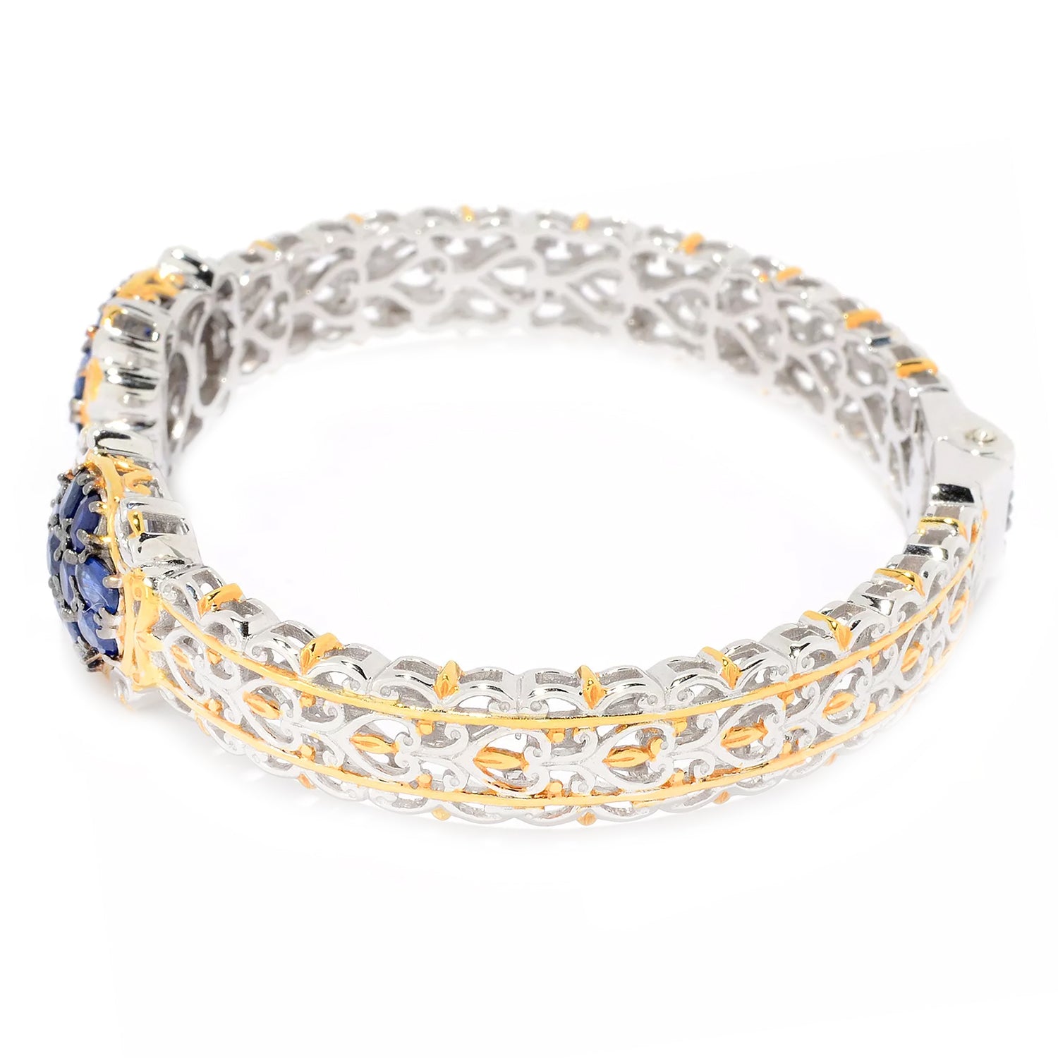 Gems en Vogue 5.10ctw Royal Blue Sapphire Kissing Cuff Bangle Bracelet