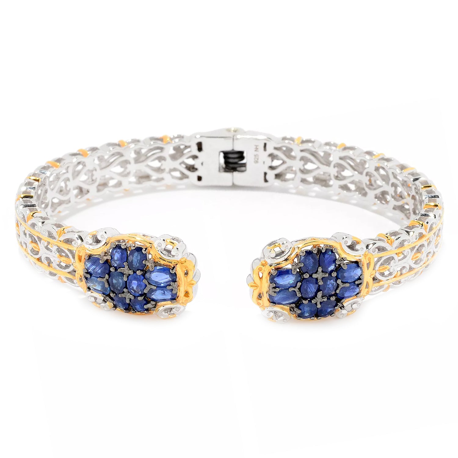 Gems en Vogue 5.10ctw Royal Blue Sapphire Kissing Cuff Bangle Bracelet