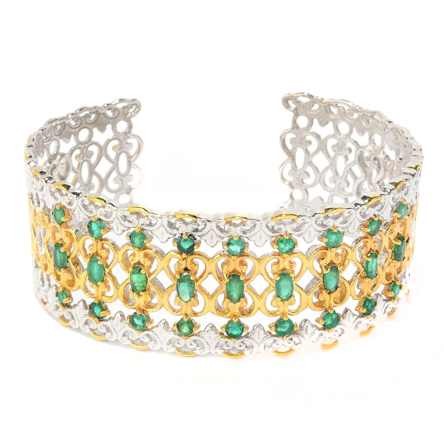 Gems en Vogue 4.95ctw Emerald Cuff Wide Bangle Bracelet