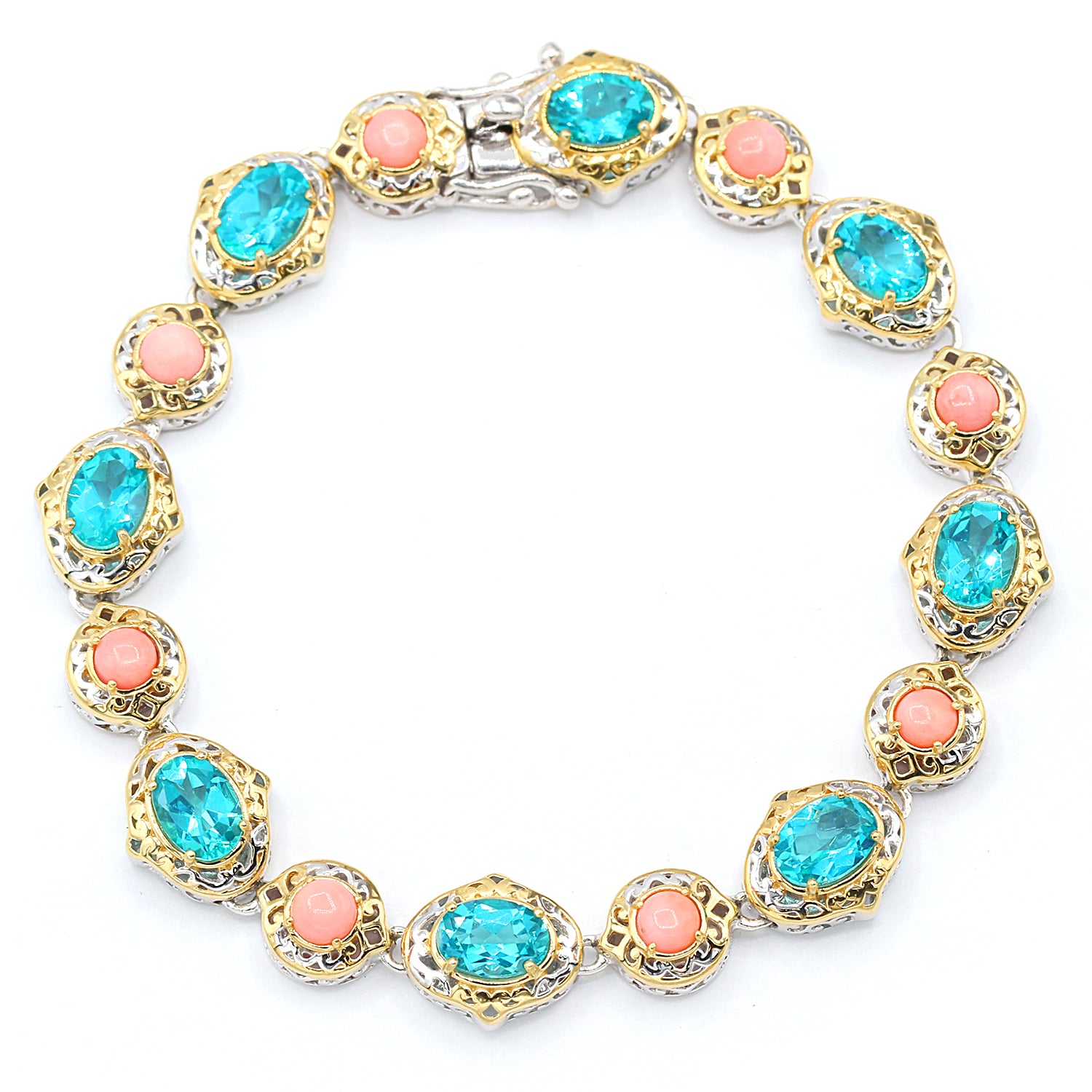 Gems en Vogue 9.45ctw Paraiba Topaz & Salmon Coral Bracelet